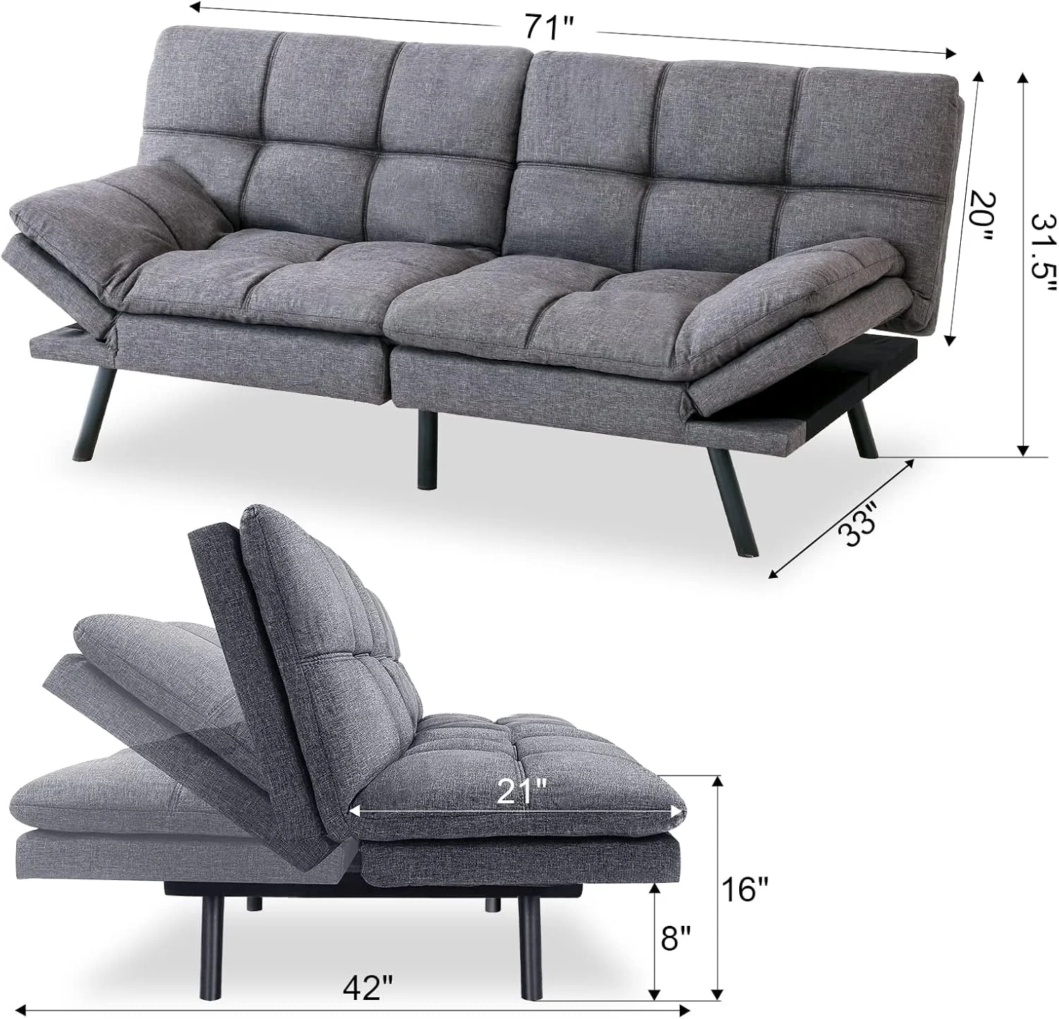 2026 Futon Sofa Bed, Memory Foam Sofa Bed Couch