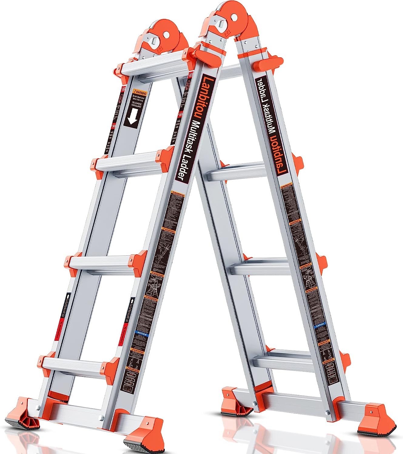 LANBITOU Ladder, A Frame 4 Step Ladder Extension, 14 FT Anti-Slip Multi Position Ladder