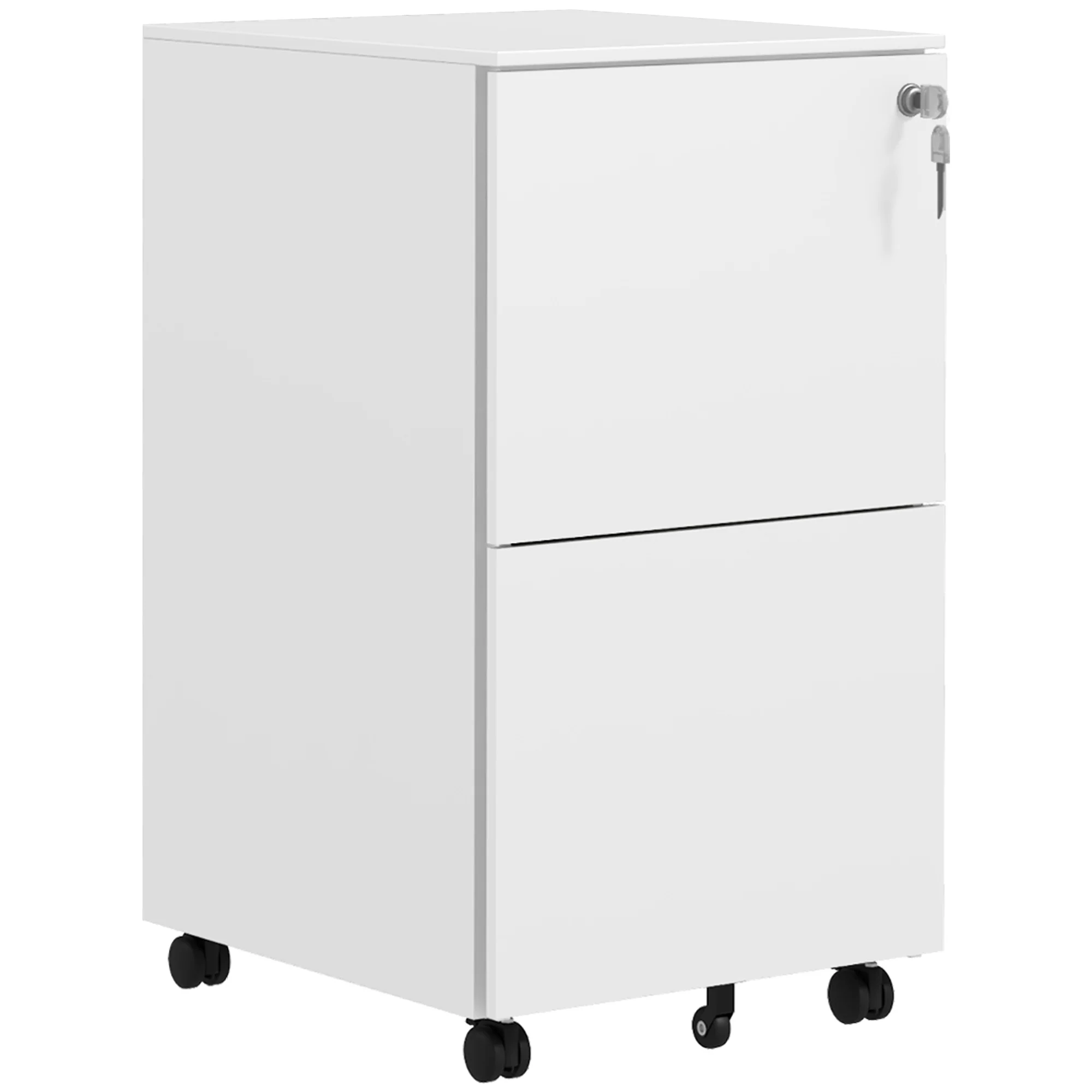 2-Drawer Steel Mobile File Cabinet with Lock, Under-Desk Office Cabinet, White