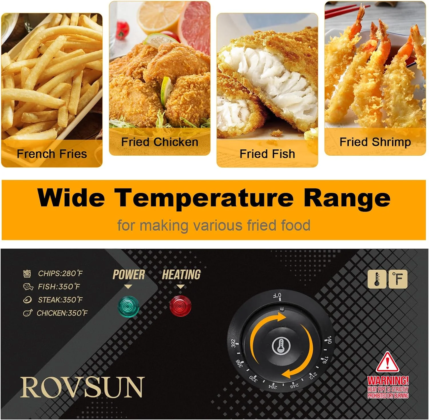 2026 ROVSUN 23.8Qt Electric Deep Fryer w/Large Single Basket & Lid, Adjustable Temperature Countertop Commercial Stainless Steel Kitchen Oil Fryer Frying Machine for French Fries Turkey Onion Rings 5000W