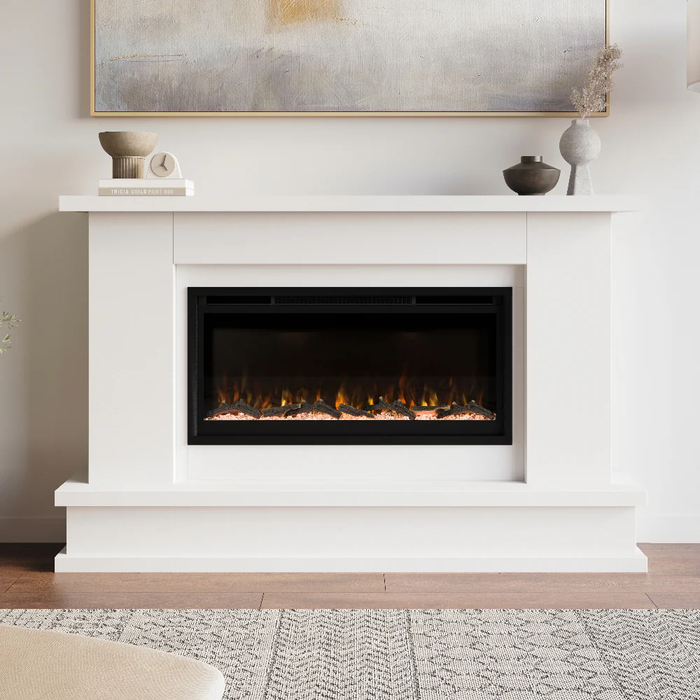 2026 Modern Ember Patton Smart Electric Fireplace Mantel Package in White