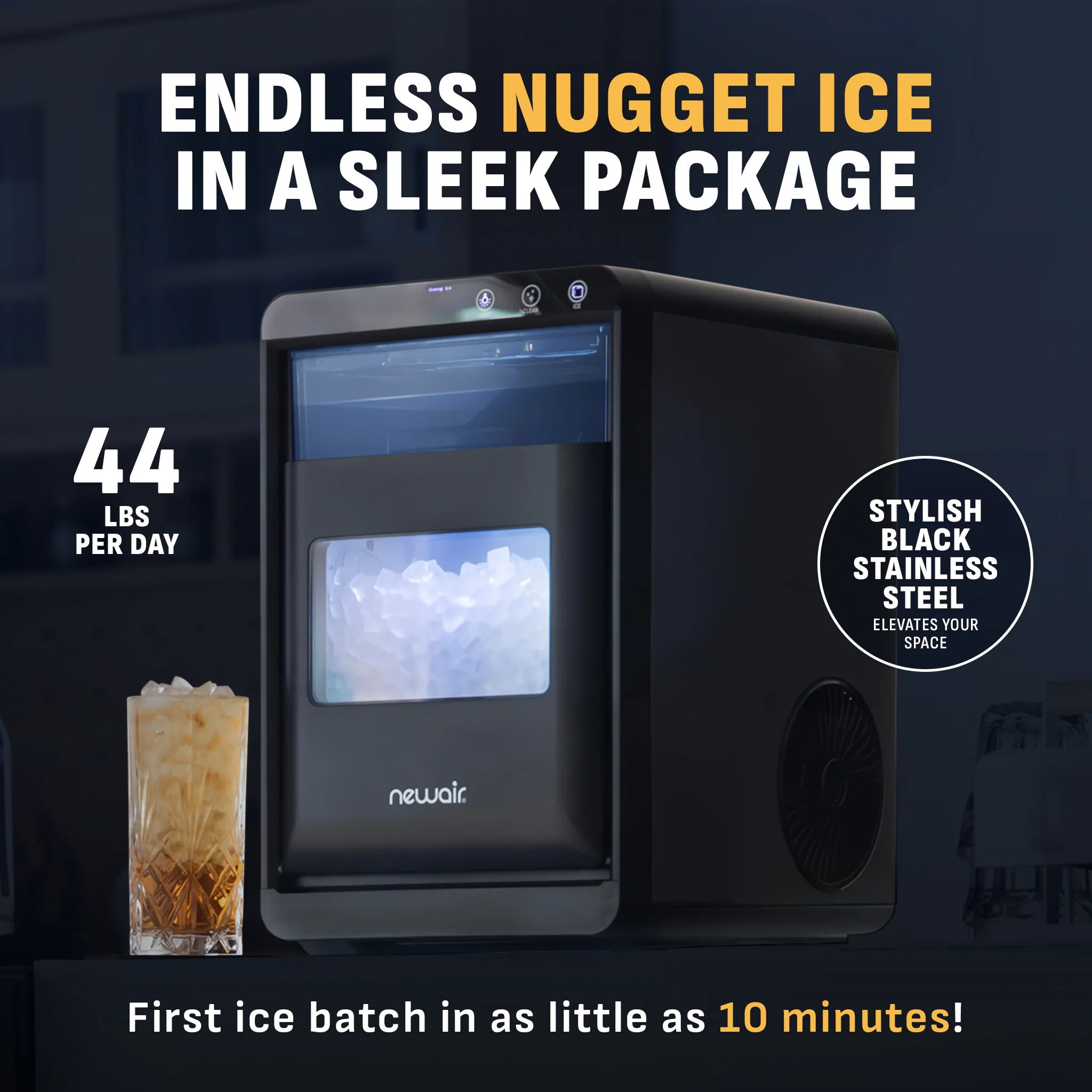 2026 Newair® Countertop Ice Maker Nugget Ice, 44 lbs/24 hours