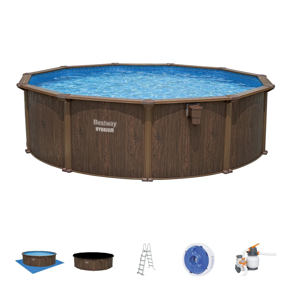 16ft x 52in Wood Print Round Hydrium Steel Above Ground Pool Set