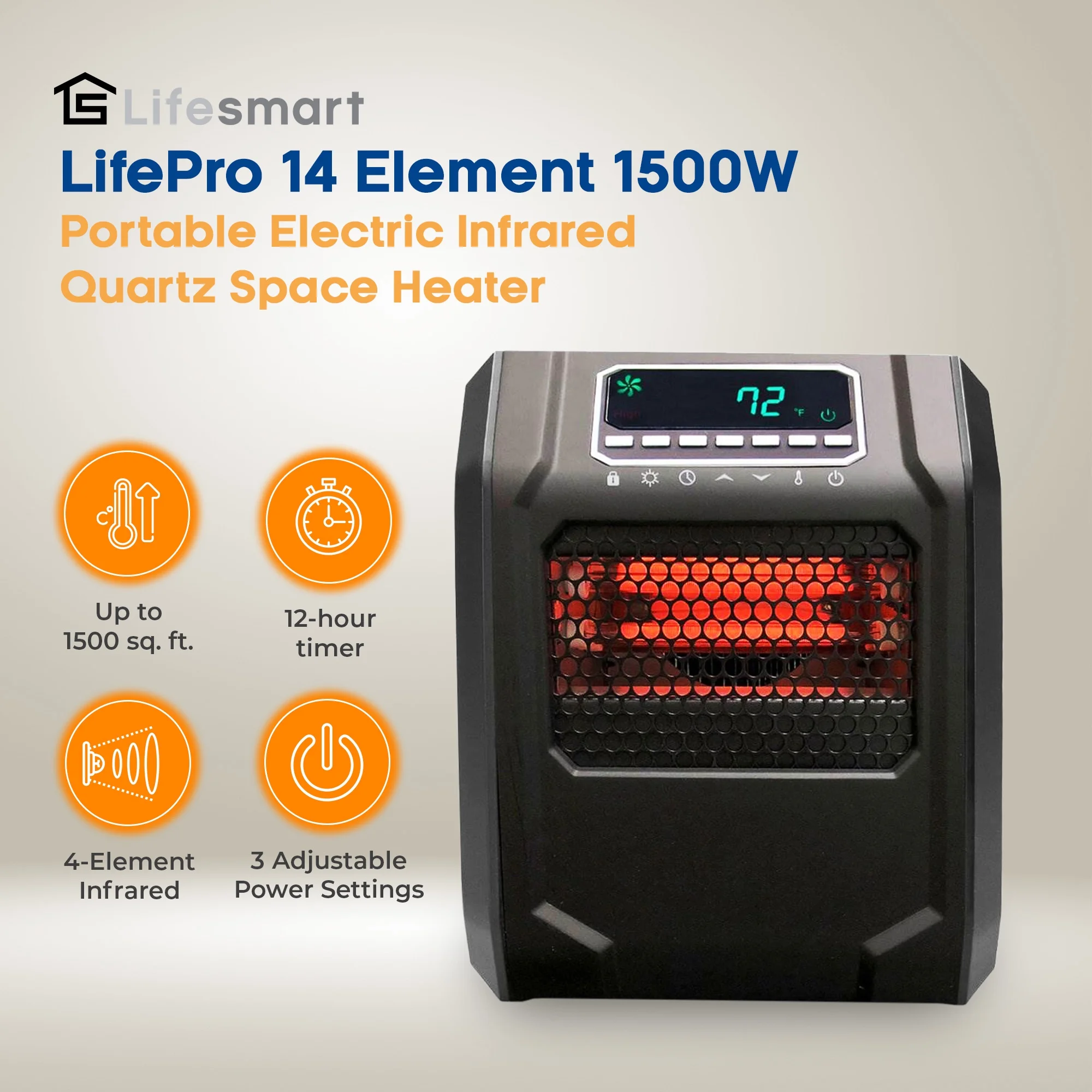 2026 Lifesmart 4 Element 1500W Portable Electric Infrared Quartz Space Heater