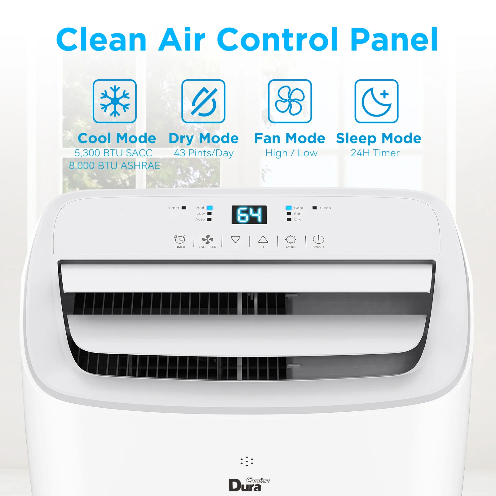 2026 DuraComfort Portable Air Conditioner 8000 BTU(Ashrae) /5300 BTU (SACC)  3-in-1 Quiet AC Unit, for Rooms up to 200 sq ft