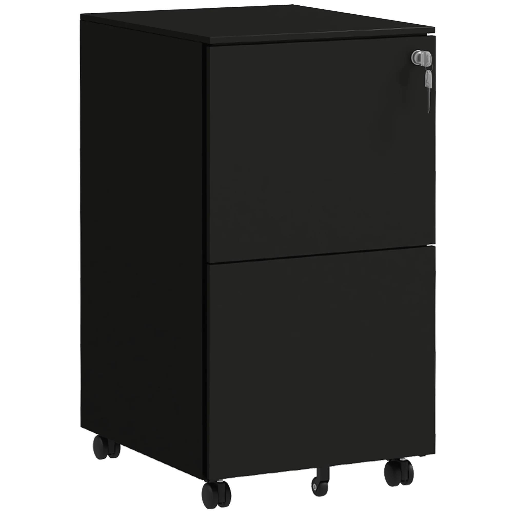 2-Drawer Steel Mobile File Cabinet with Lock, Under-Desk Office Cabinet, Black