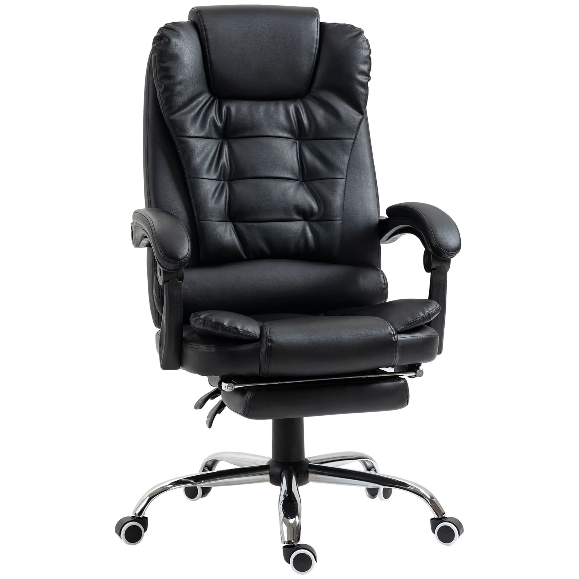 Executive Office Chair, PU Leather Home Desk Chair with Reclining Back & Footrest, Black