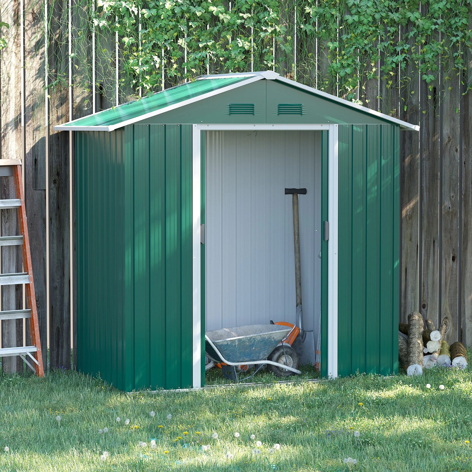 Outsunny 6.5x3.5ft Metal Garden Shed for Garden and Outdoor Storage, Green