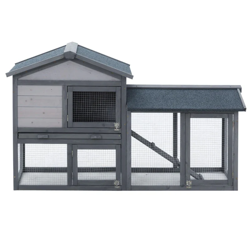 PawHut Two-Level Outdoor Guinea Pig & Rabbit Cage with Tall Mesh Fence and Removable Roof