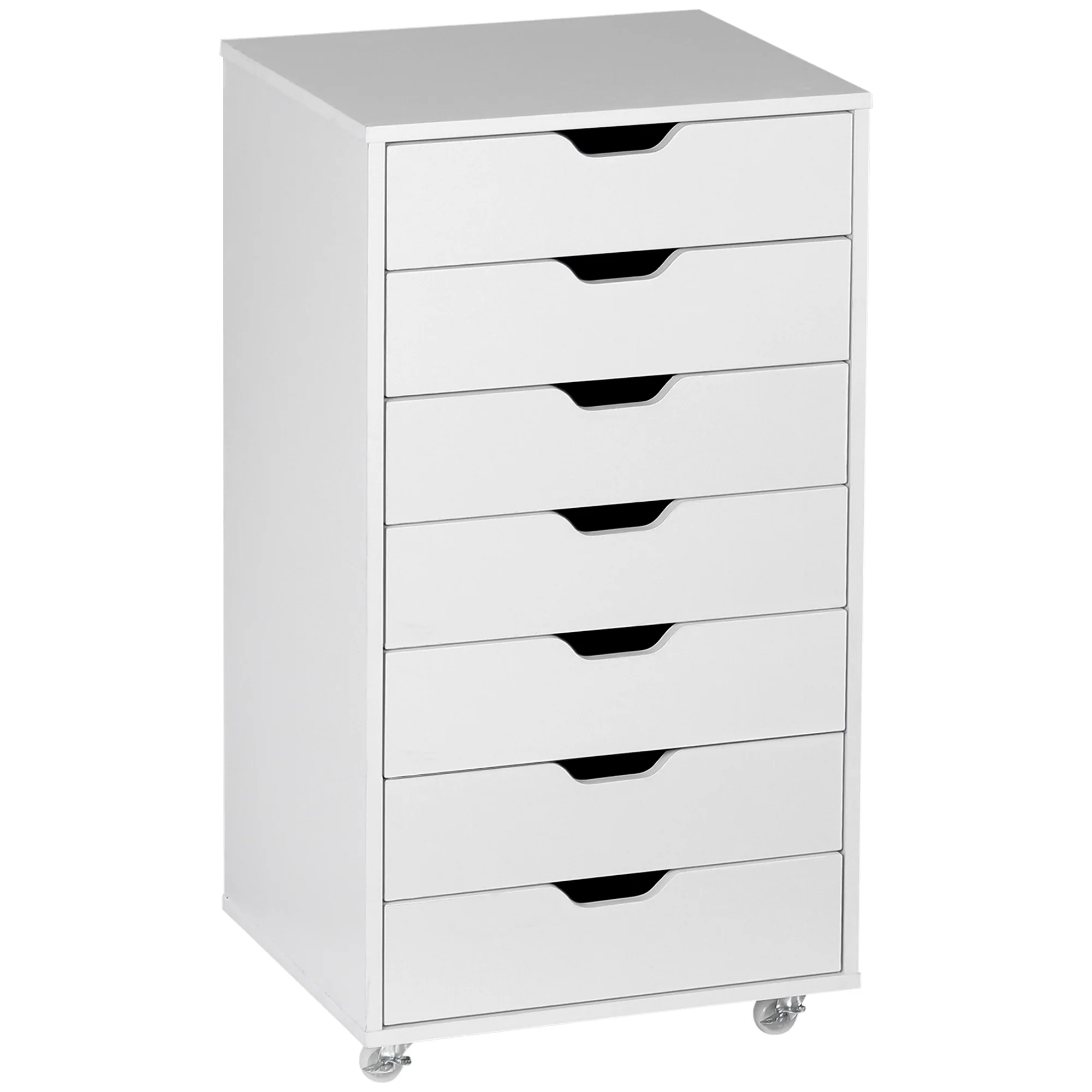 7-drawer Vertical Filing Cabinet, Mobile Office Cabinet on Wheels for Study, Office, White