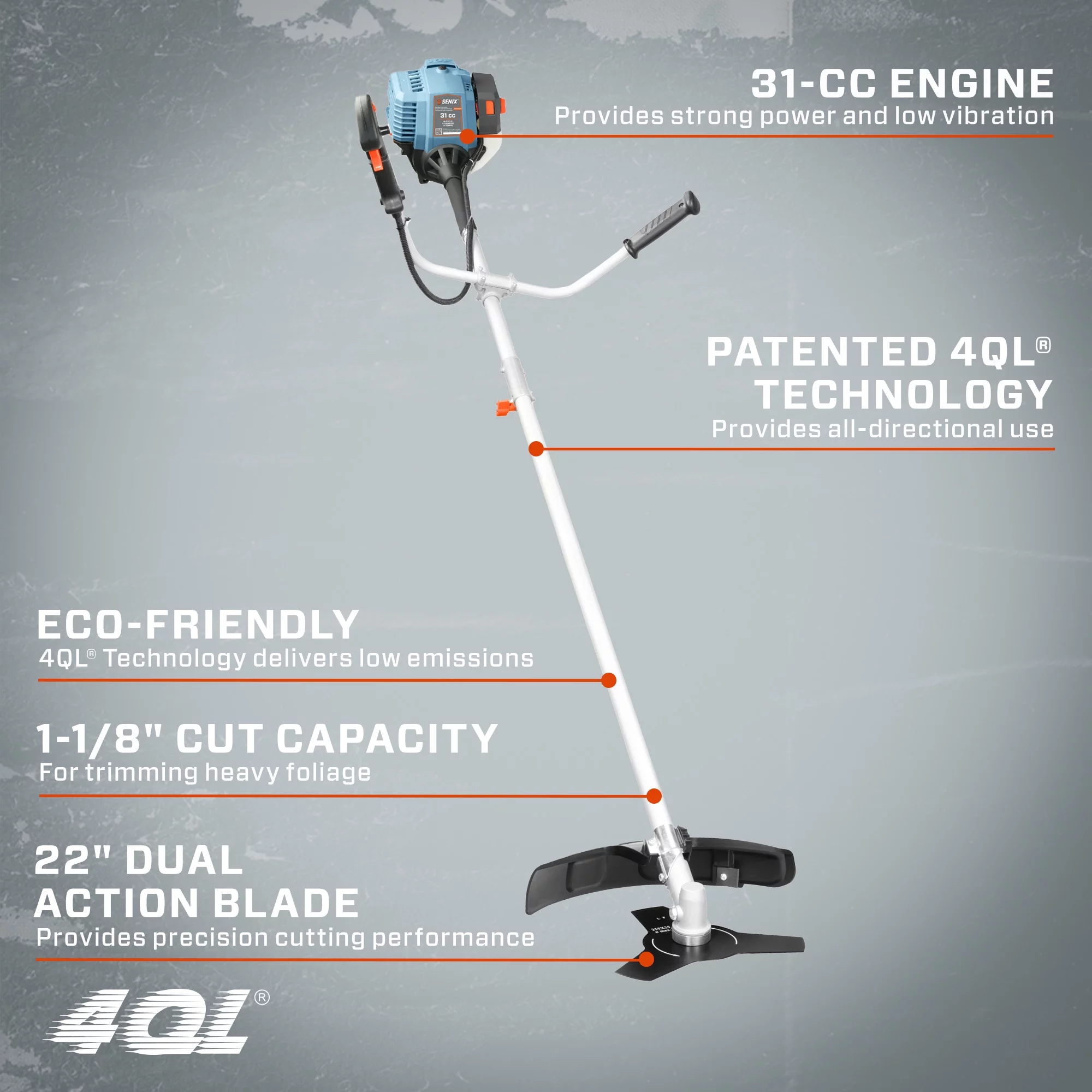 2026 SENIX 31 cc 4-Cycle Gas Powered 10-in Brush Cutter/17.7-in Cutting Swatch, Bump Feed, GTBCU4QL-M