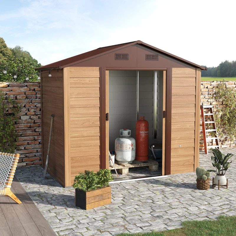 Outsunny Outdooor Storage Shed Wooden Effect Galvanised Steel 7.7ft x 6.4ft