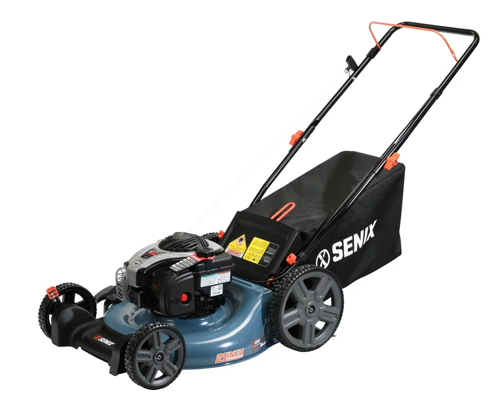 2026 SENIX 21-Inch Push Lawnmower, 140 cc 4-Cycle Briggs & Stratton Engine, 3-in-1 Mower, Prime & Pull, 6-Position Height Adjustment with 11-Inch Rear Wheels, LSPG-M7
