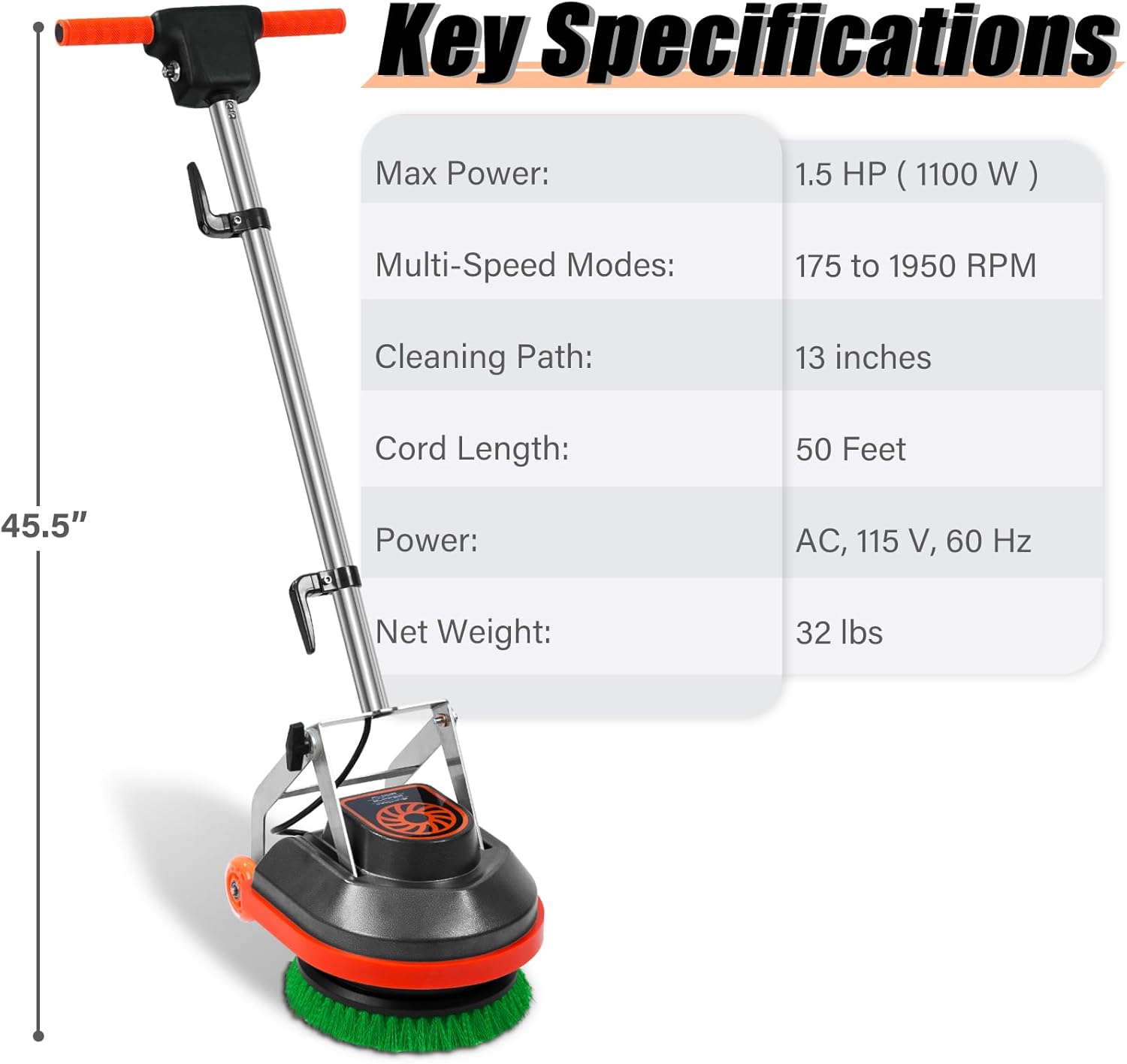 2026 Commercial Floor Scrubber Machine with Brushes and Pads, Heavy Duty Floor Buffer Polisher and Cleaner- Deep Cleaning Tile and Grout, Hardwood Floors and Carpets without Getting on Hands and Knees