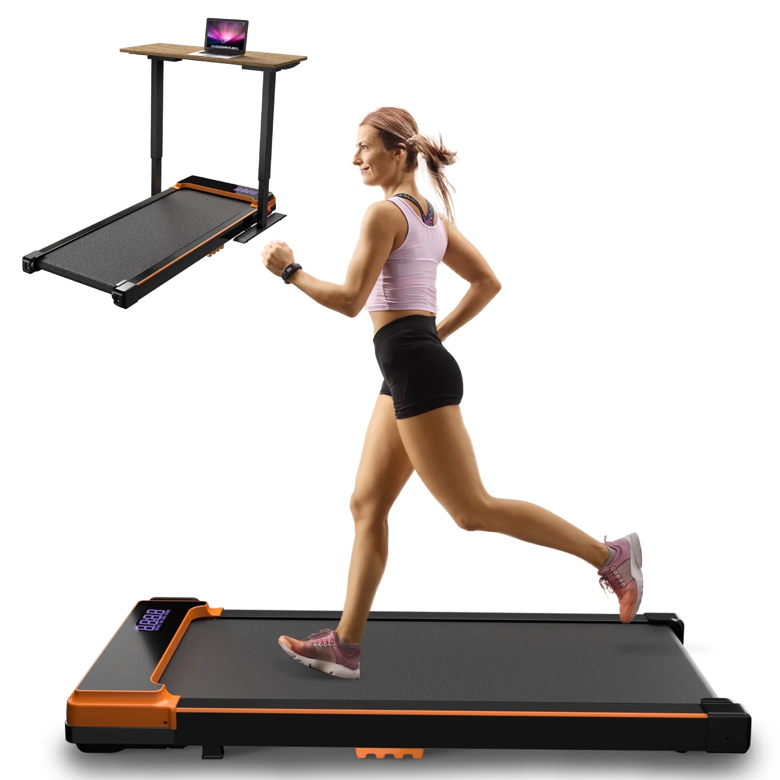 2026 CoolHut Walking Pad Under Desk, 2 in 1 Portable Folding Treadmill for Walking, Running and Home Office Use, 2.5HP Low-Noise Motor, LED Display, and Remote Control, Black