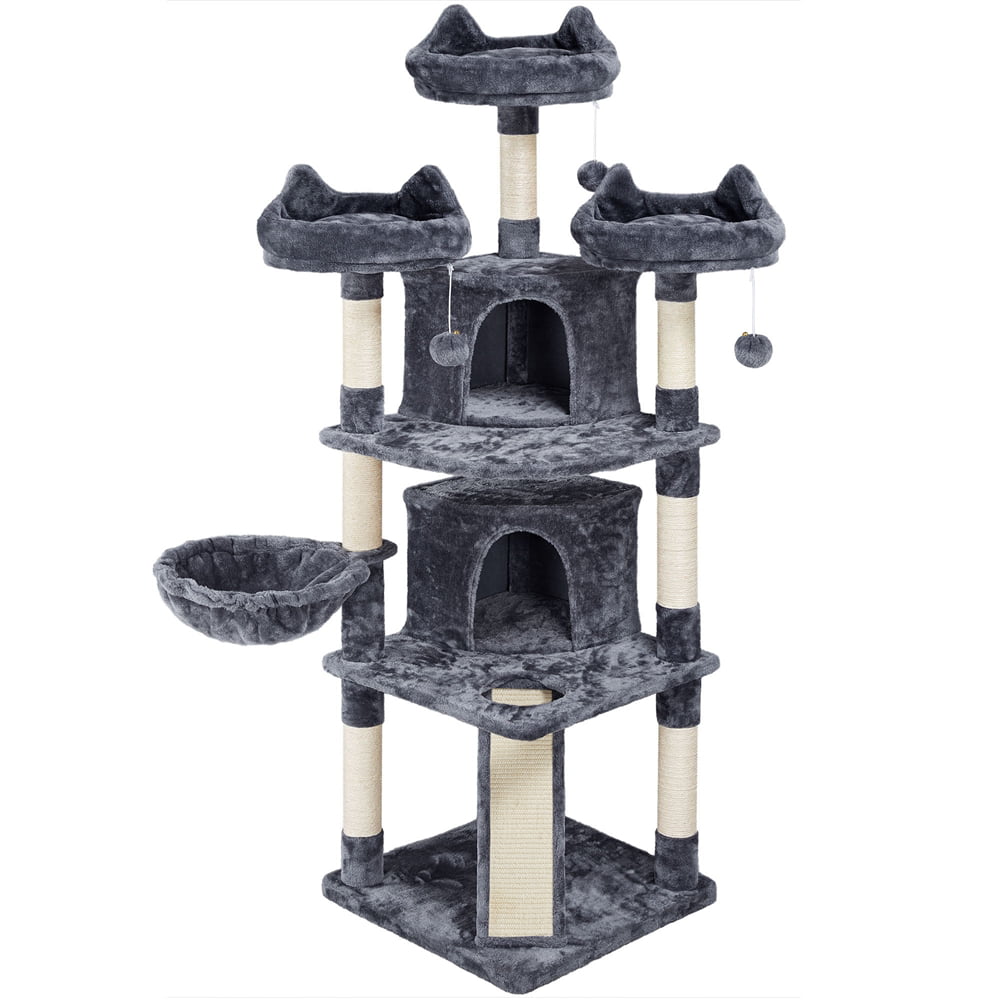 Topeakmart 69'' Large Cat Tree Tower with 2 Condos and Scratching Post, Dark Gray