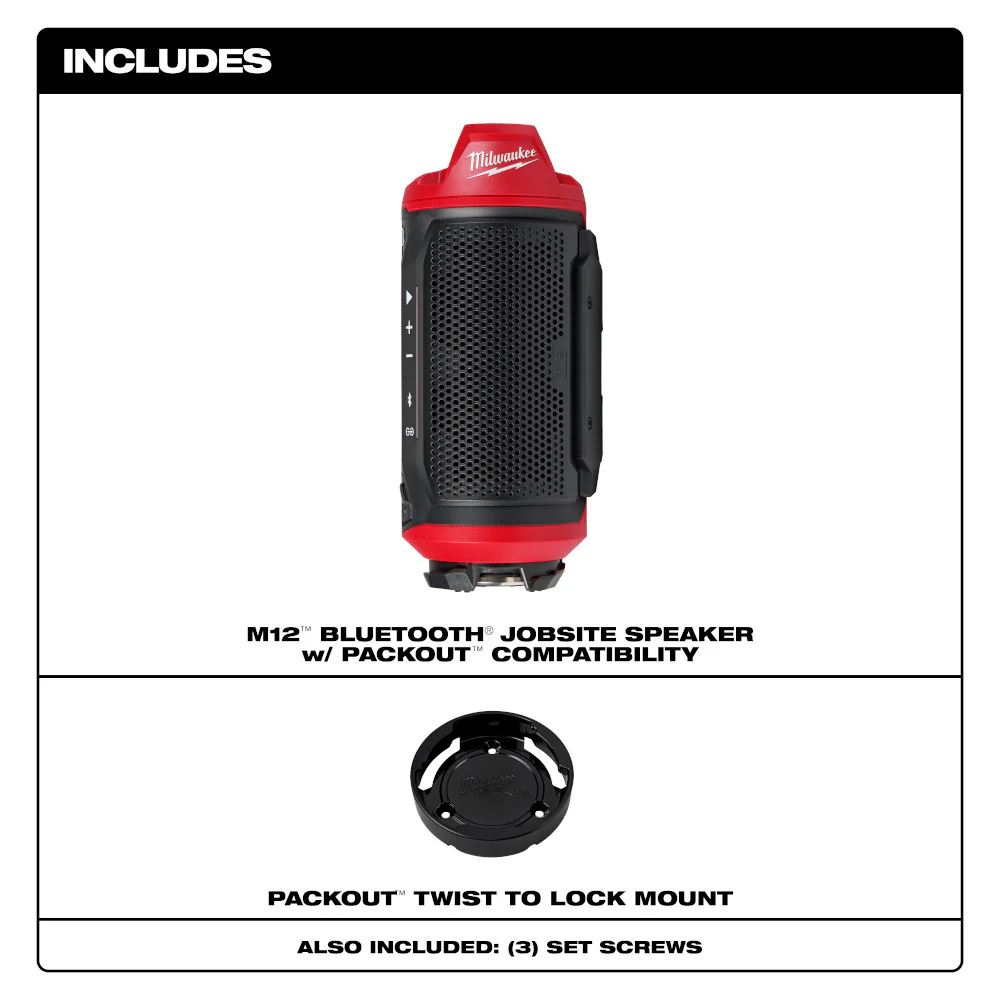 Milwaukee 2955-20 M12 12V PACKOUT Cordless Bluetooth Jobsite Speaker - Bare Tool