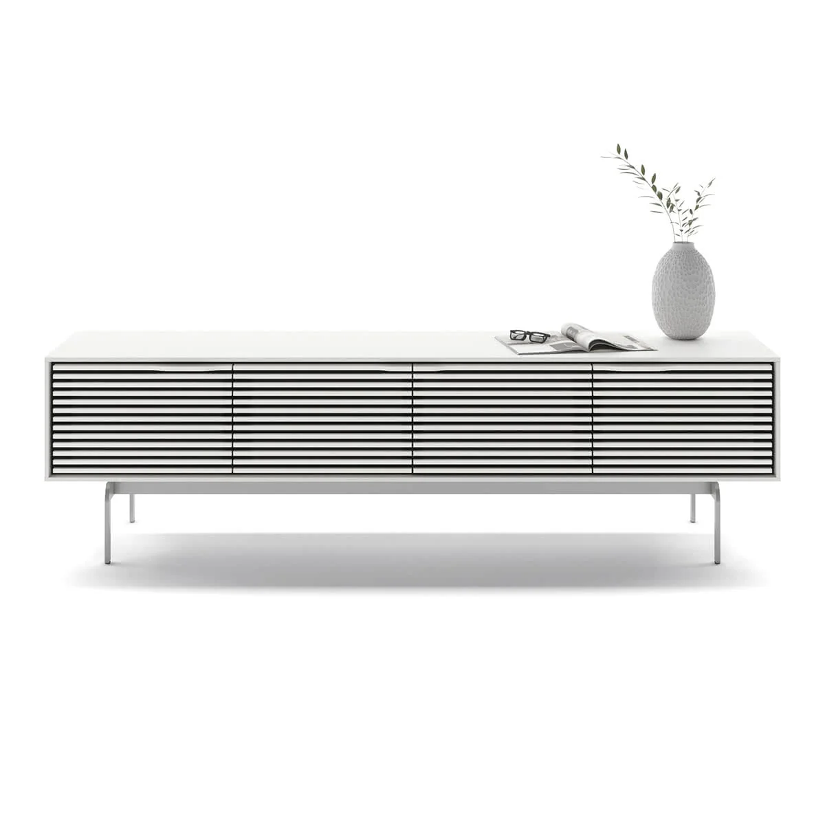 2026 BDI Align 7473 Low 4-Door Cabinet with Console Base (Satin White)