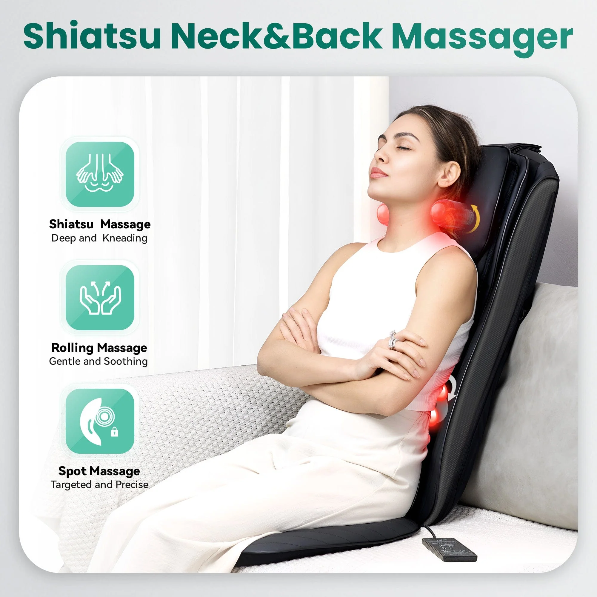 Snailax Upgraded Deep Kneading Shiatsu Back Massager with Heat with Adjustable Intensity - 220