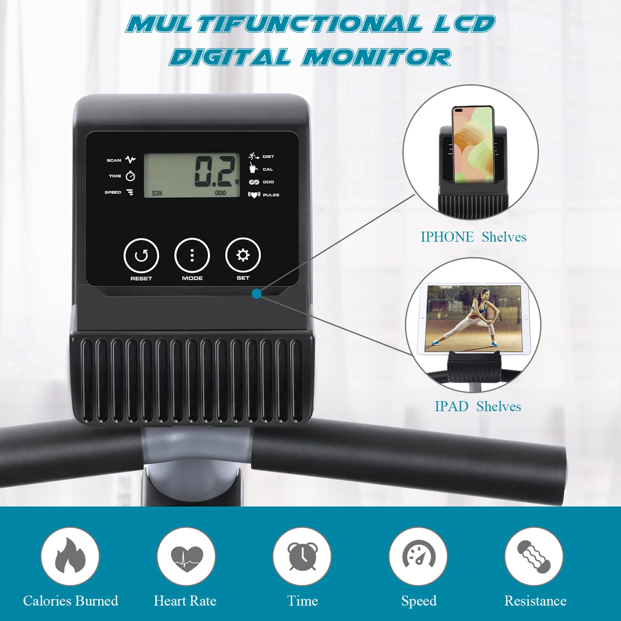 2026 MARNUR Recumbent Exercise Bike with 8 Levels Adjustable Resistance, LCD Monitor, Pad Holder, Wheels