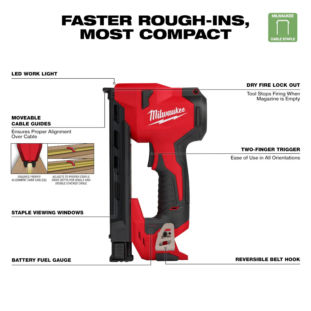2026 Milwaukee 2448-20 M12 12V Cordless Li-Ion Brushed Cable Stapler - Bare Tool