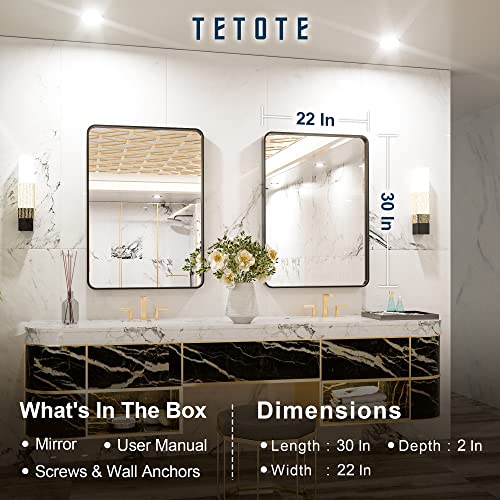 TETOTE Black Framed Mirrors for Bathroom, 22x30 Inch Brushed Metal Frame Wall Mounted Mirror