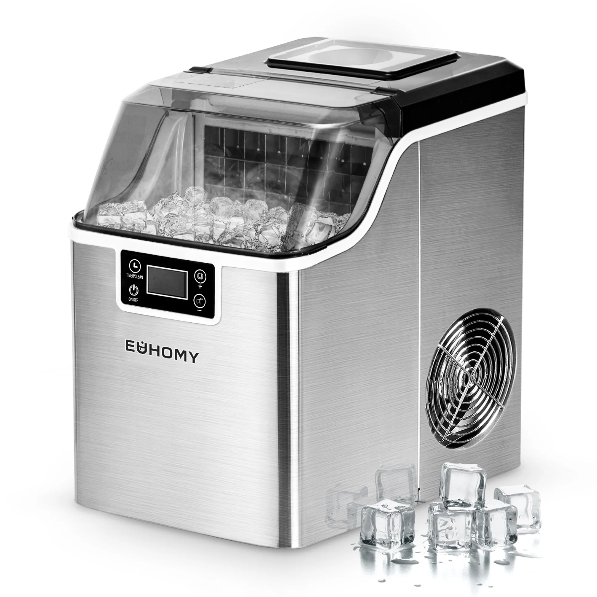 2026 EUHOMY 14'' Cube Ice Compact Ice Maker Selectable Ice Thickness with Water Bucket