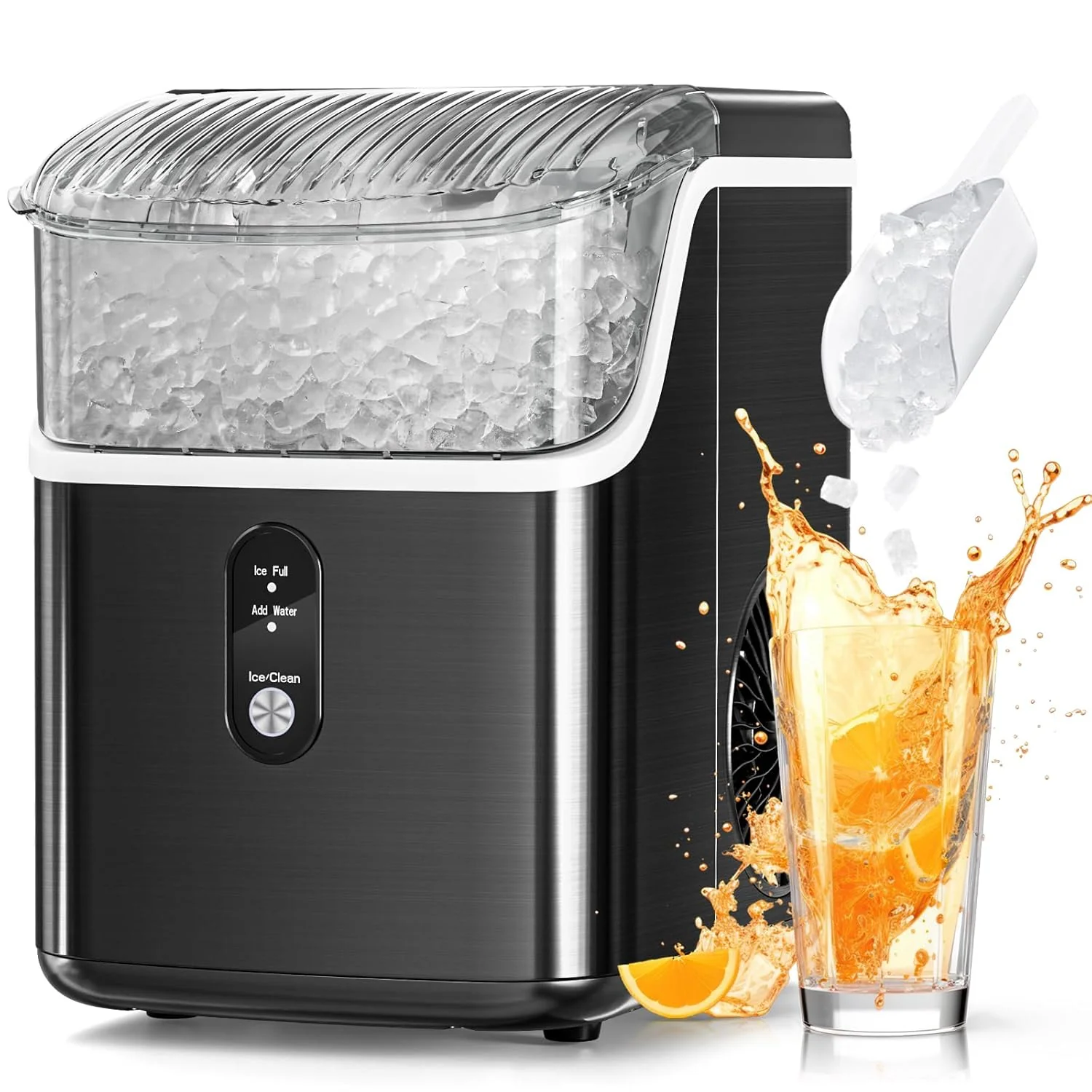 2026 Nugget Ice Makers Countertop, Pebble Ice Machine with Chewable Pellet Ice, 34Lbs/24H, Self-Cleaning, Sonic Ice, One-Click Operation, for Kitchen,Office Stainless Steel Silver