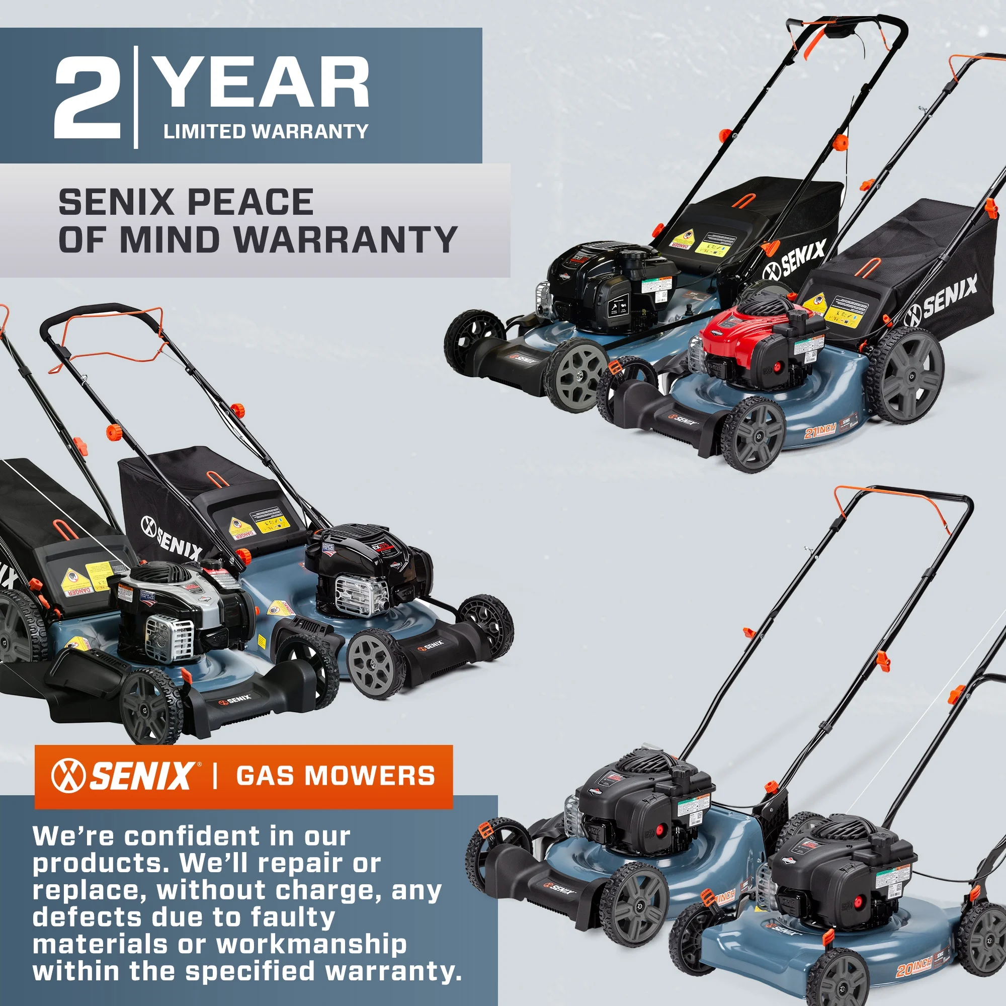 2026 Senix Gas Push Lawn Mower, 21-Inch, 140 cc 4-Cycle Briggs & Stratton Engine, 2-in-1 Push Lawnmower, 6-Position Height Adjustment with Folding Capability, LSPG-M6