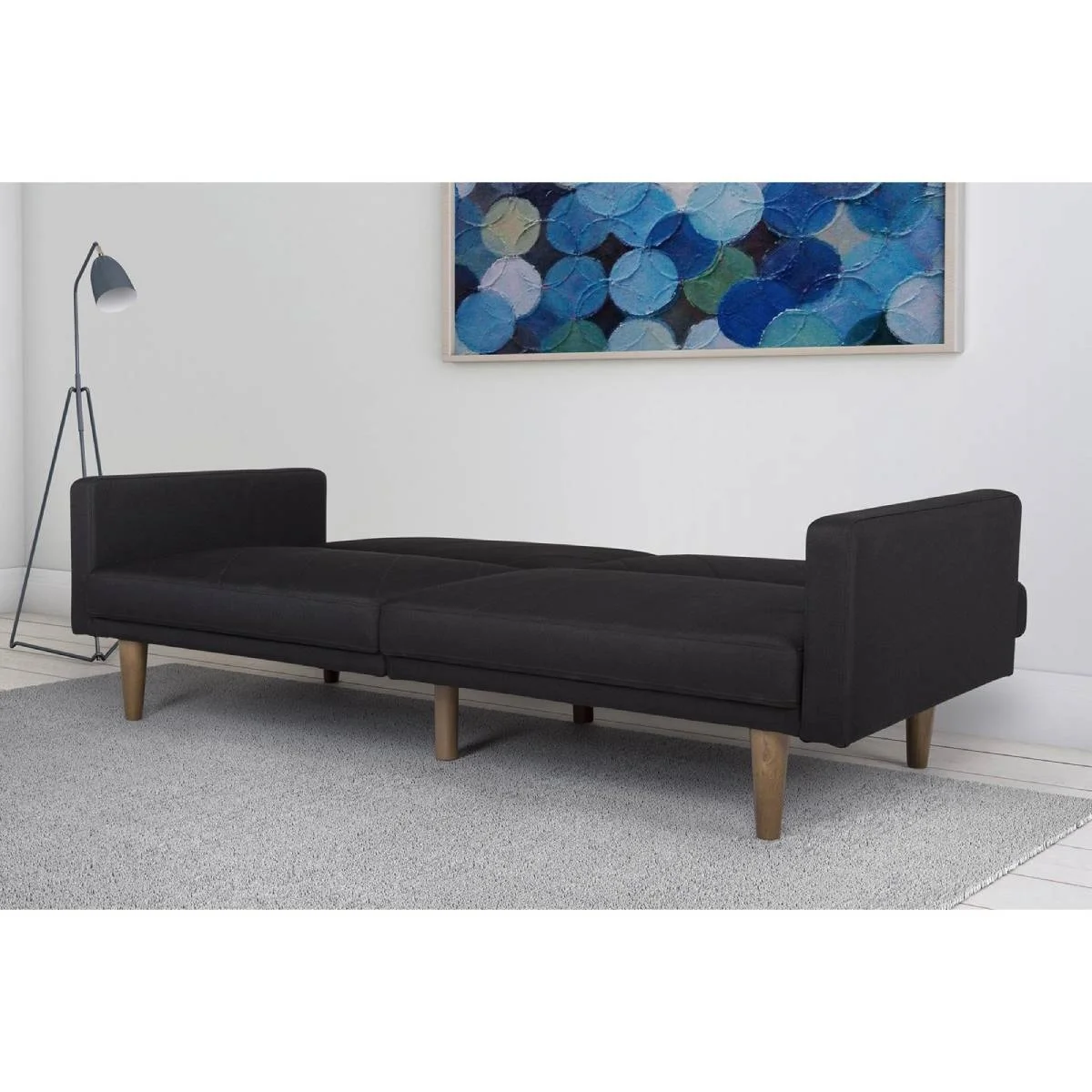2026 Black Mid-Century Modern Linen Upholstered Sofa Bed with Classic Wood Legs
