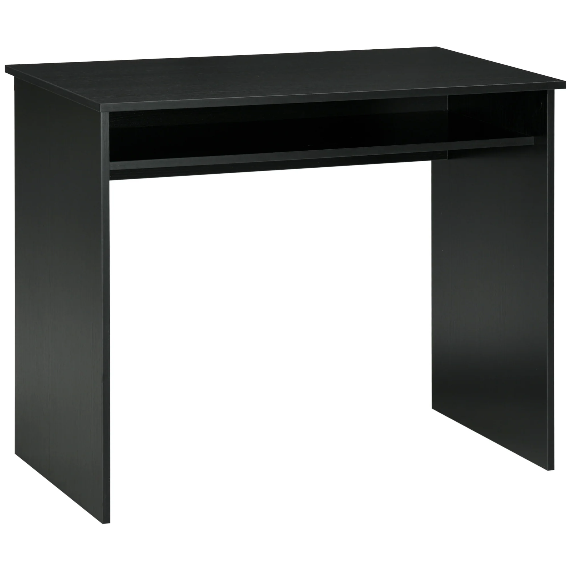 Modern Computer Desk, Small Writing Desk with Storage Shelf, 90 x 50cm, Black Wood Grain
