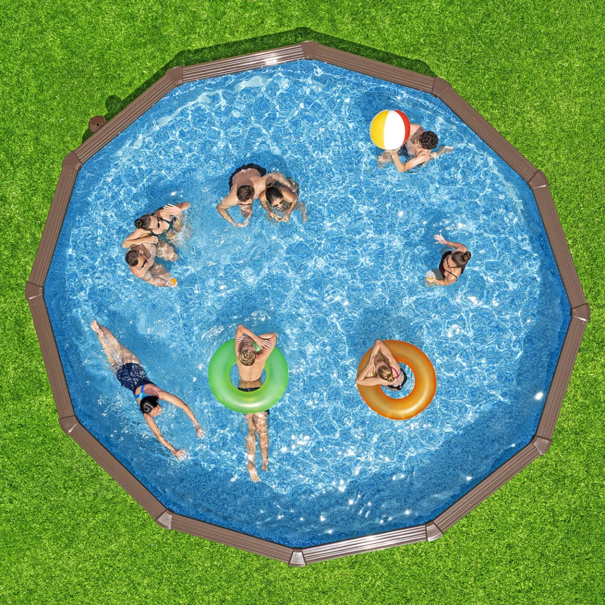 18ft x 52in Wood Print Round Hydrium Steel Above Ground Pool Set
