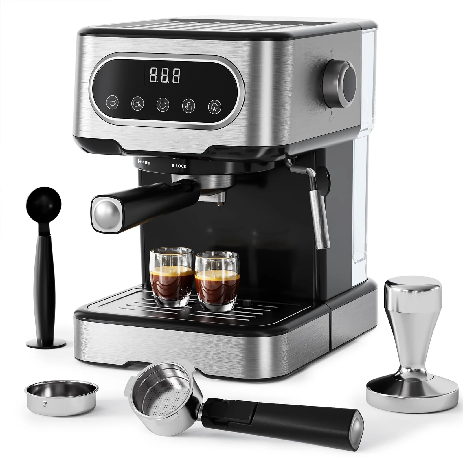 2026 Espresso Machine, Espresso Coffee Maker with Milk Frother Steam Wand, Espresso Coffee Machine with Digital Touch Panel for Cappuccino Latte