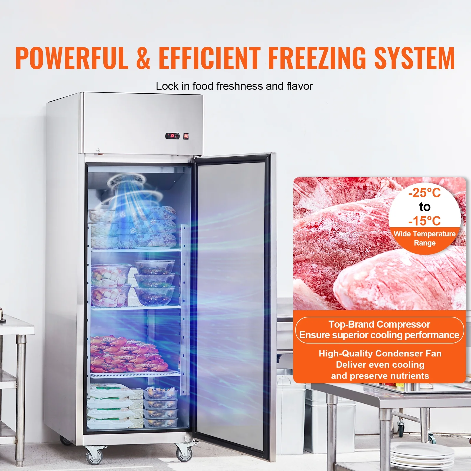 2026 SKYSHALO Commercial Freezer 19.32 Cu.ft Reach In Upright Freezer 1 Door 4 Shelves