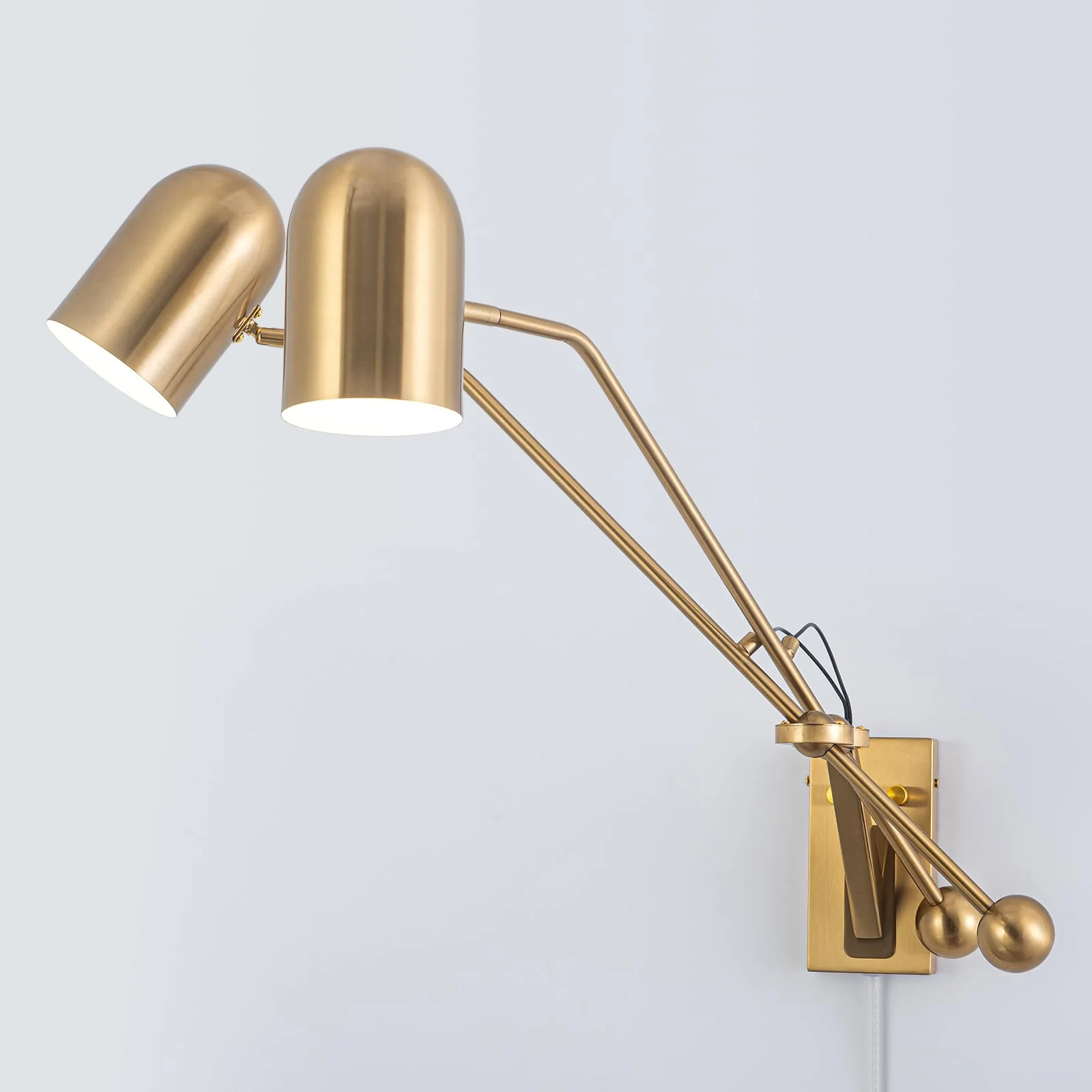 Modern Plug in Wall Sconces Set of 2, Black Swing Arm Wall Lights with ON/Off Switch Cord for Bedroom Living Room