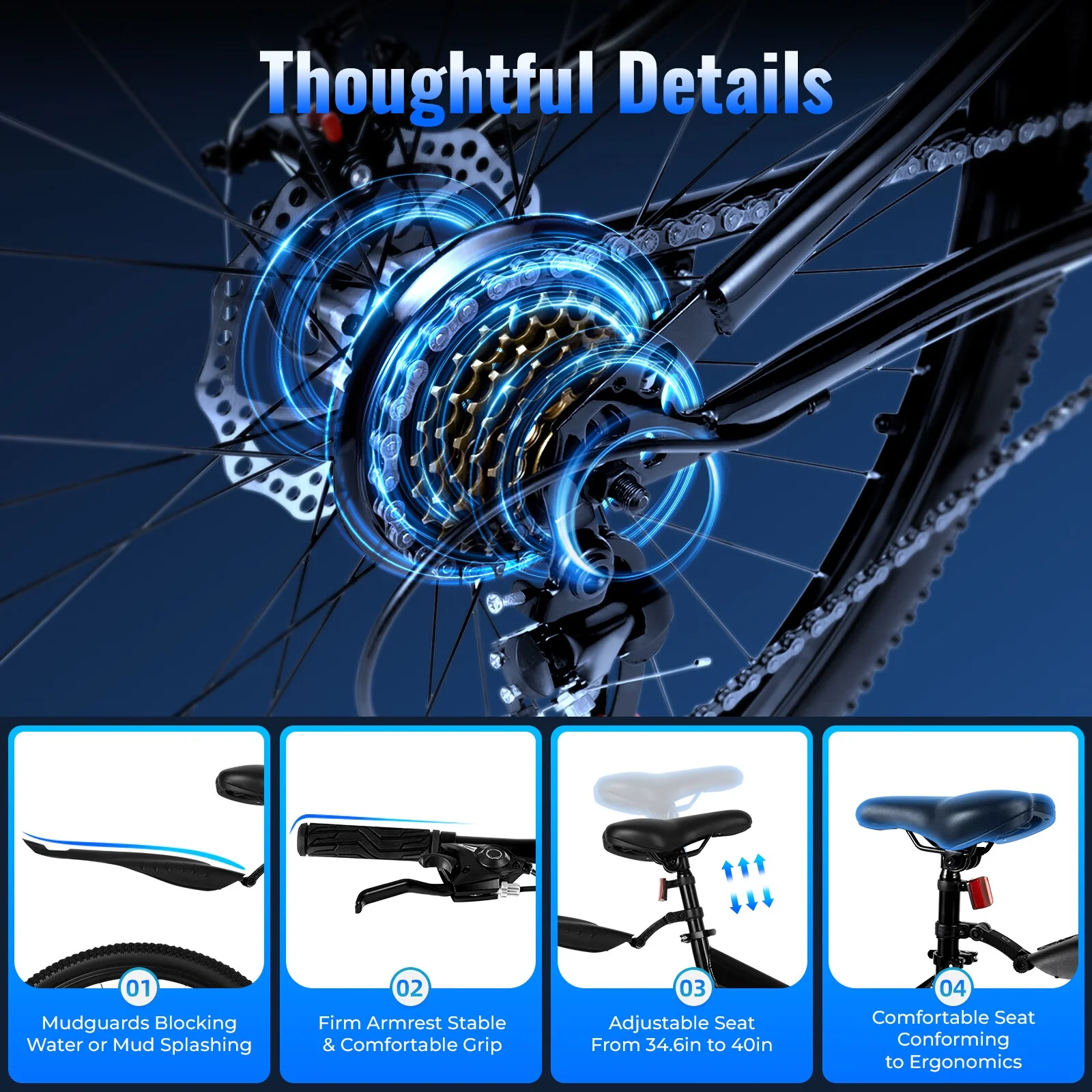 2026 Aiqidi 26 Inch 21 Speed Folding Mountain Bike Full Suspension Dual Disc Brakes Bicycle Unisex Adult Bicycle Black