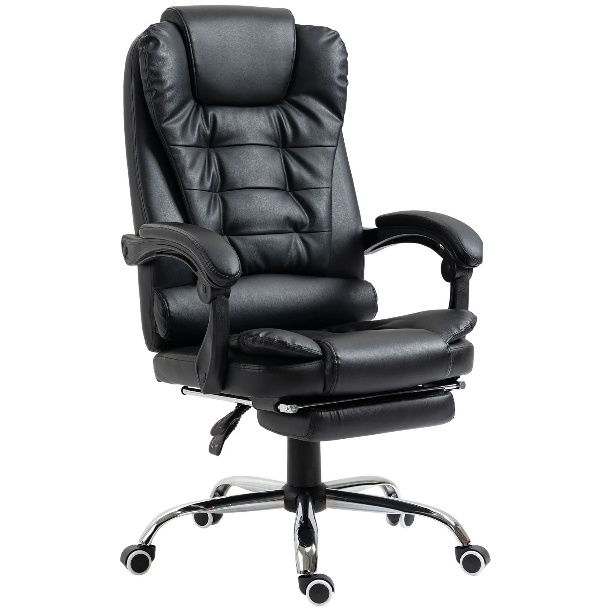 Executive Office Chair, PU Leather Home Desk Chair with Reclining Back & Footrest, Black