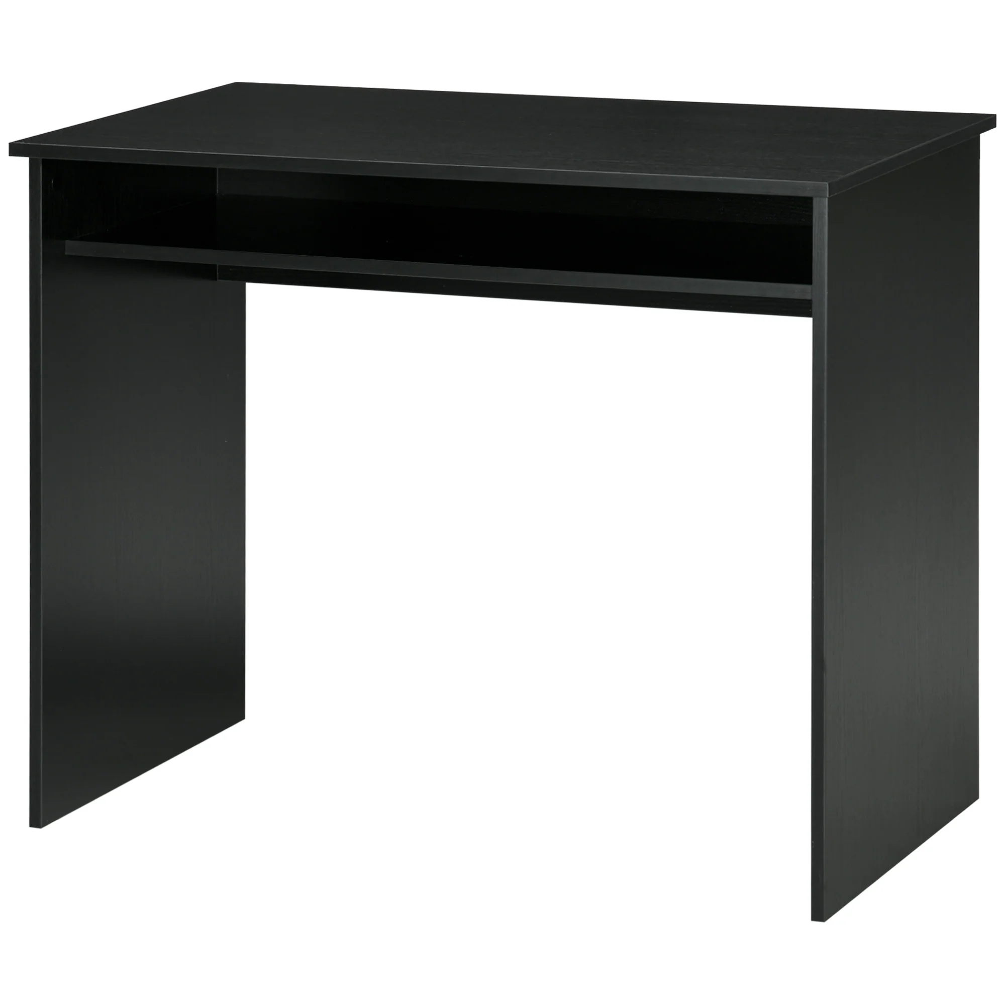 Modern Computer Desk, Small Writing Desk with Storage Shelf, 90 x 50cm, Black Wood Grain