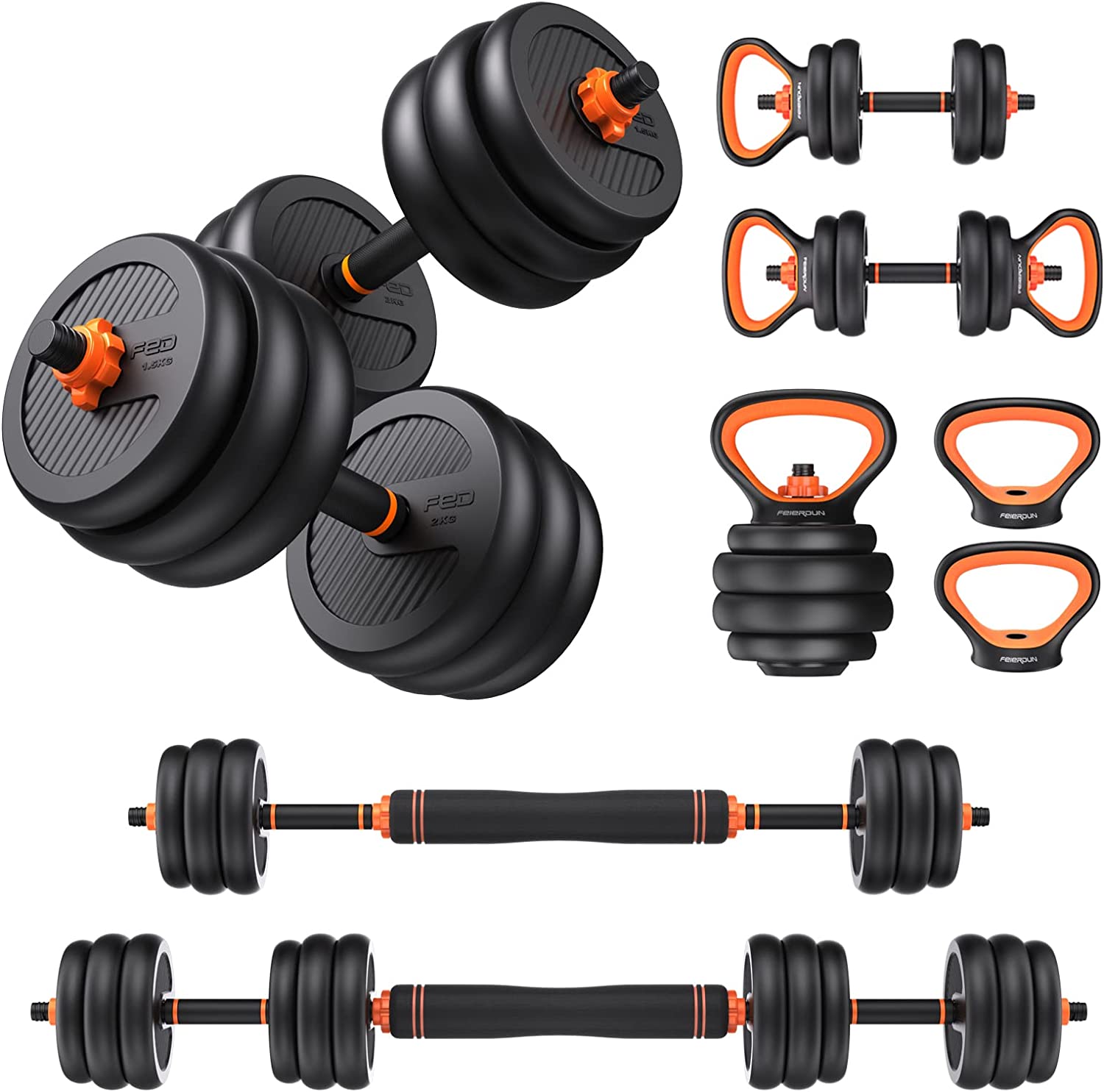 2026 FEIERDUN Adjustable Dumbbells, 50lbs Free Weight Set with Connector, 4 in 1 Dumbbells Set