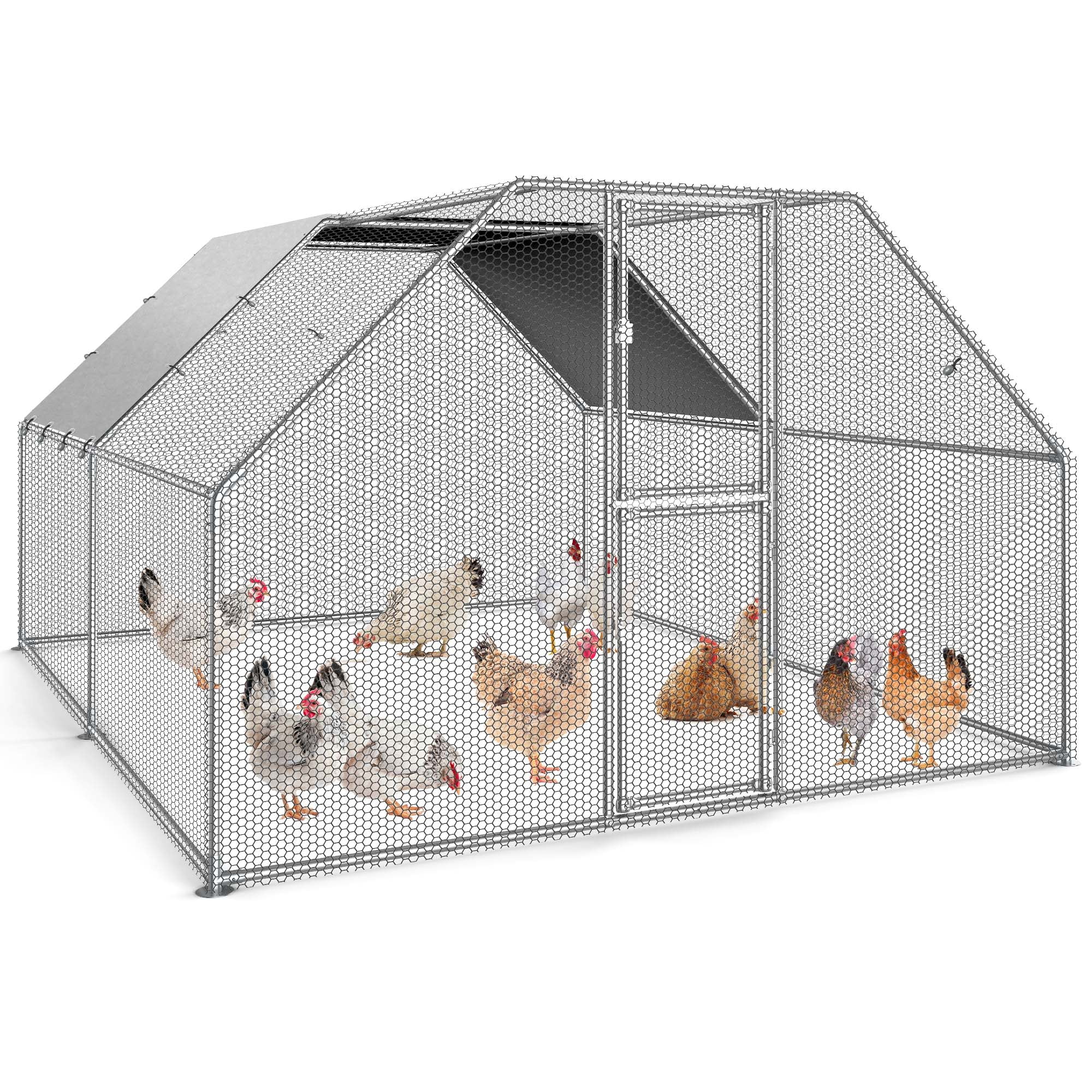 2026 Dextrus Chicken Run Coop 13.1 x 9.8 x 6.4 ft Large Metal Chicken Coop Spire Shaped, Walk-in Hen Cage, Outdoor Poultry Cage with Waterproof Cover and Wire Mesh for Backyard,Yard Outdoor