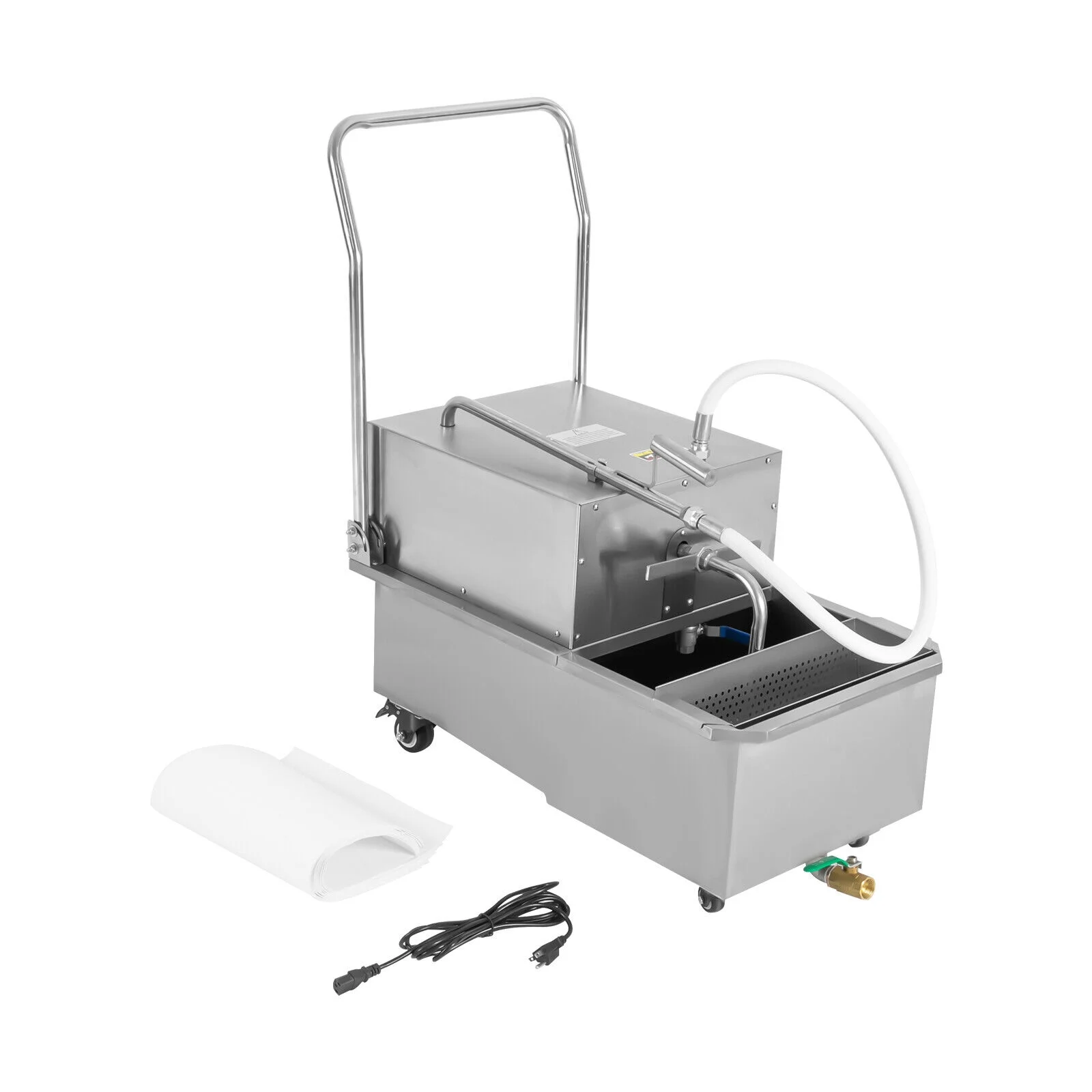 2026 Miumaeov Commercial Fryer Oil Filter Cart Mobile Fryer Filter Machine 55L/14.5 Gal Oil Filter Truck Frying Oil Filtration System for Restaurant