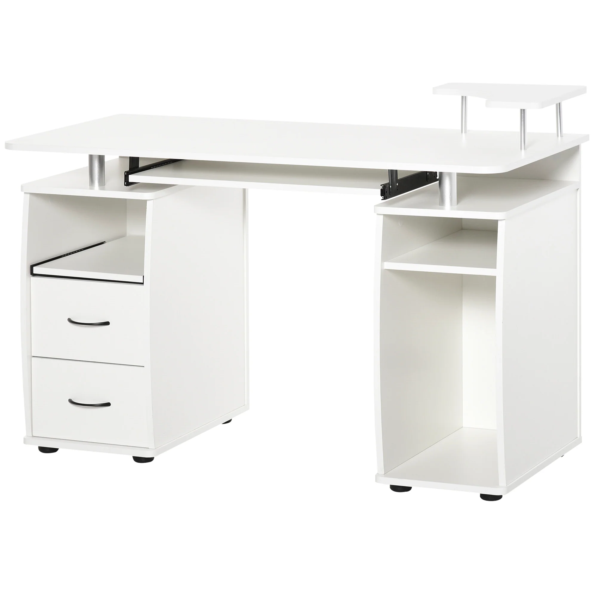Computer Desk Office PC Table Workstation with Keyboard Tray, Sliding Scanner Shelf, White