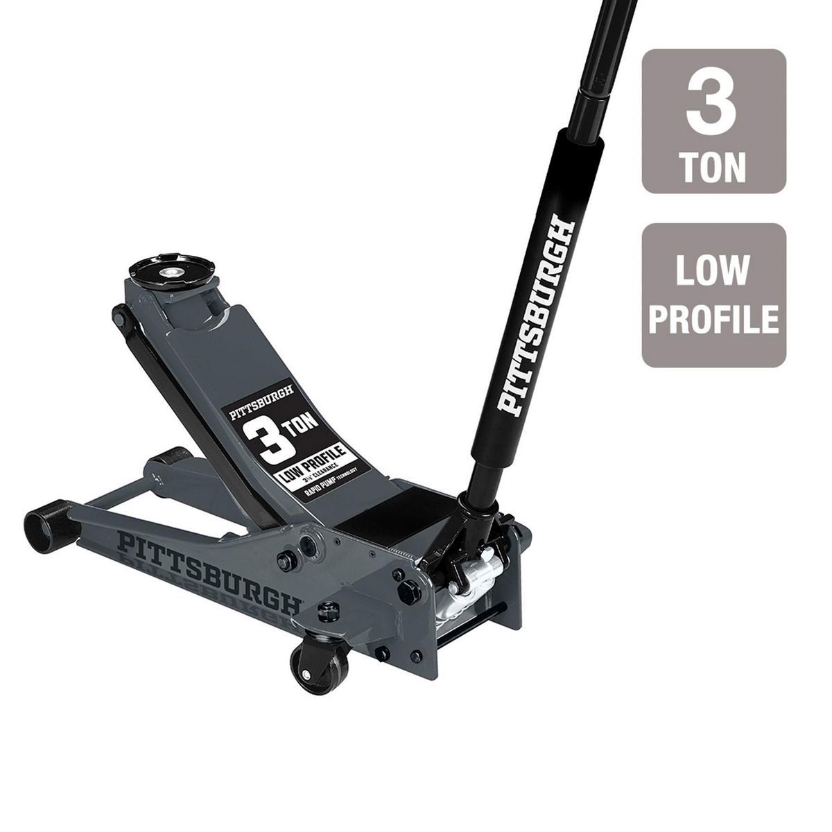2026 PITTSBURGH 3 Ton Low-Profile Floor Jack with RAPID PUMP, Slate gray
