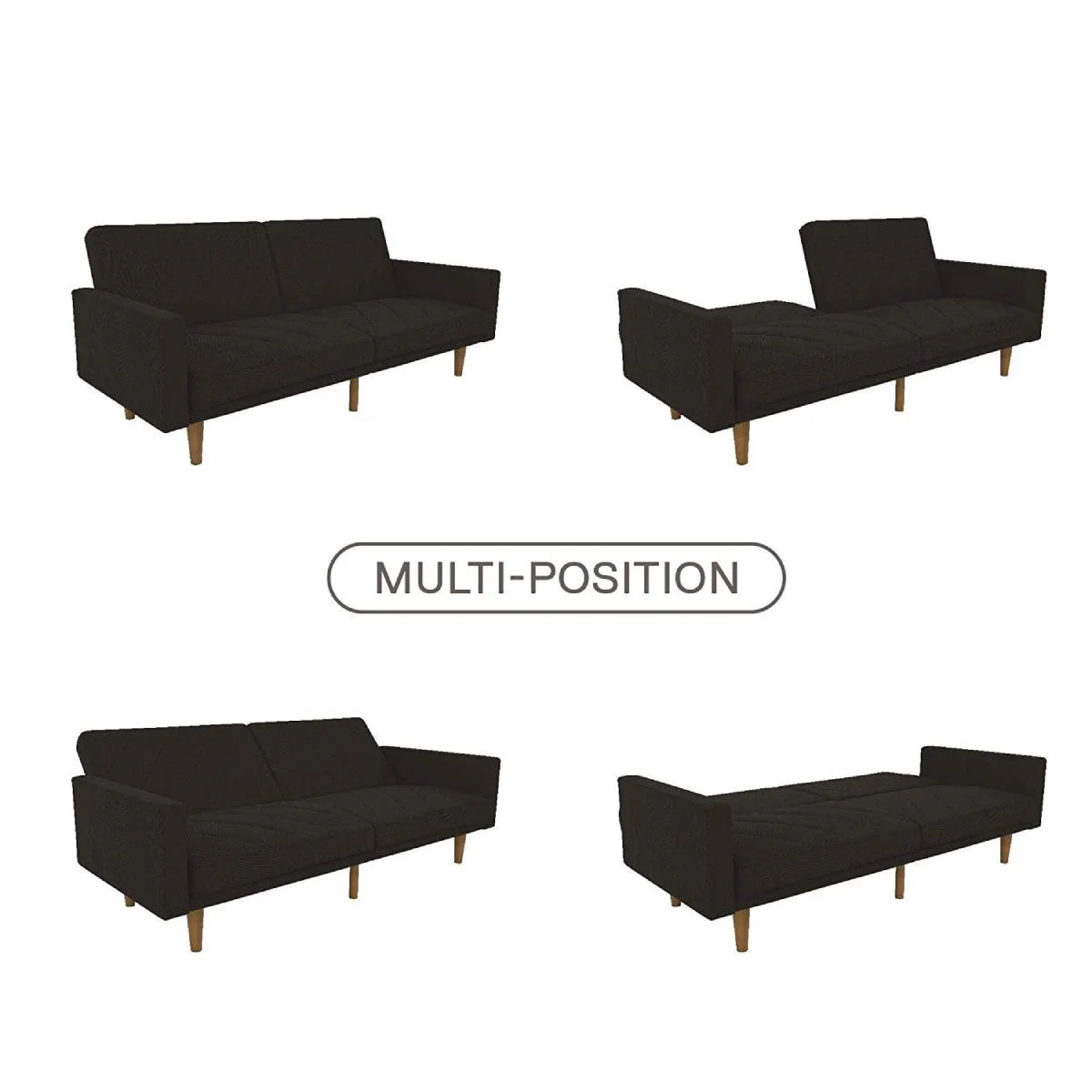 2026 Black Mid-Century Modern Linen Upholstered Sofa Bed with Classic Wood Legs
