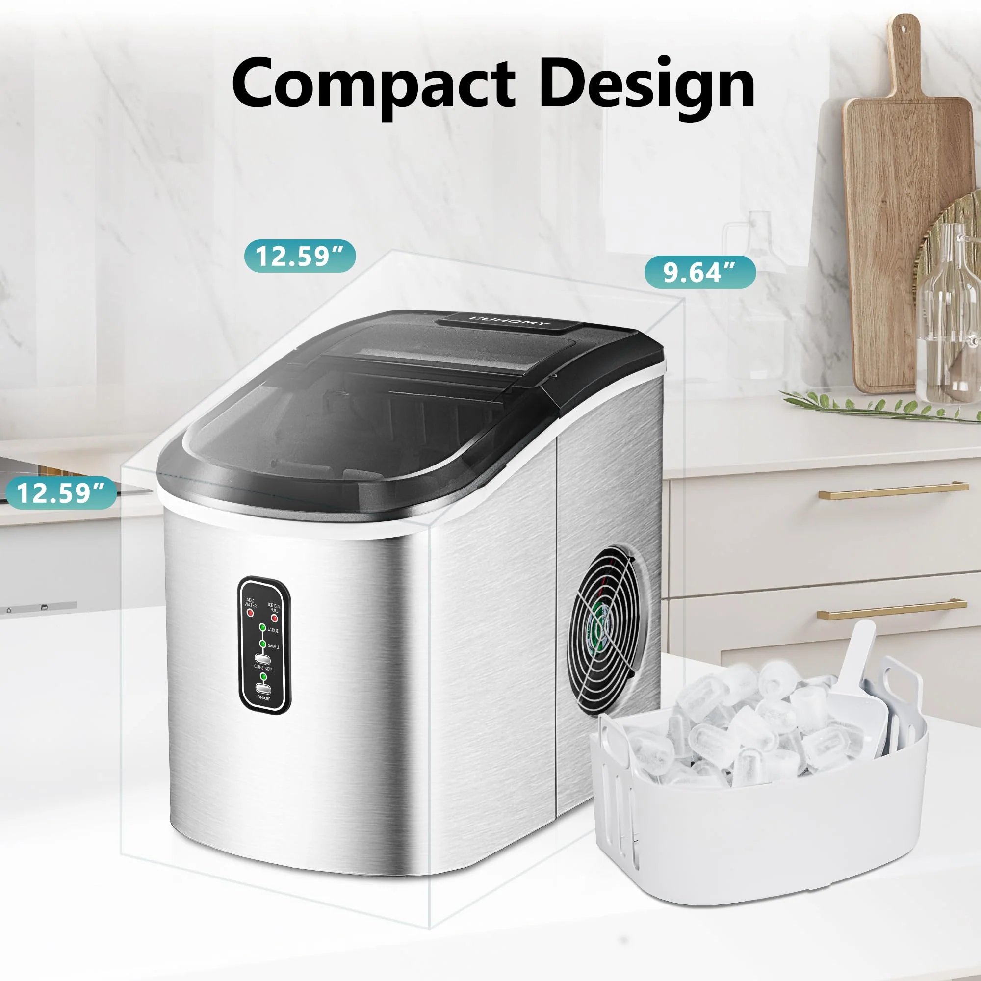 2026 EUHOMY Smart Ice Makers Countertop 26lbs Self-Cleaning Portable