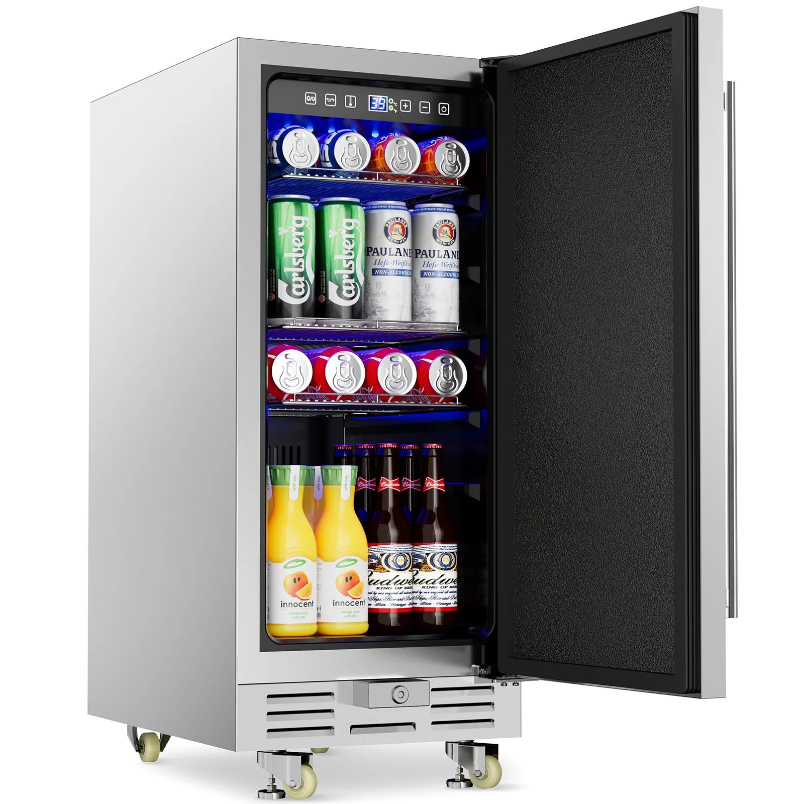 2026 Ecojoy Outdoor Beverage Refrigerator, 15 Inch Stainless Steel Under Counter Beer Beverage Fridge for 120 Cans w/ 37-65℉