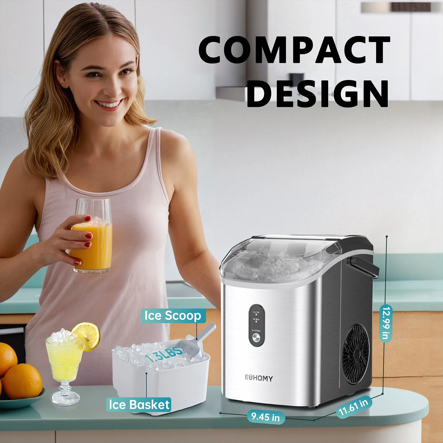2026 EUHOMY Portable Nugget Ice Maker Countertop Auto-Cleaning Sonic