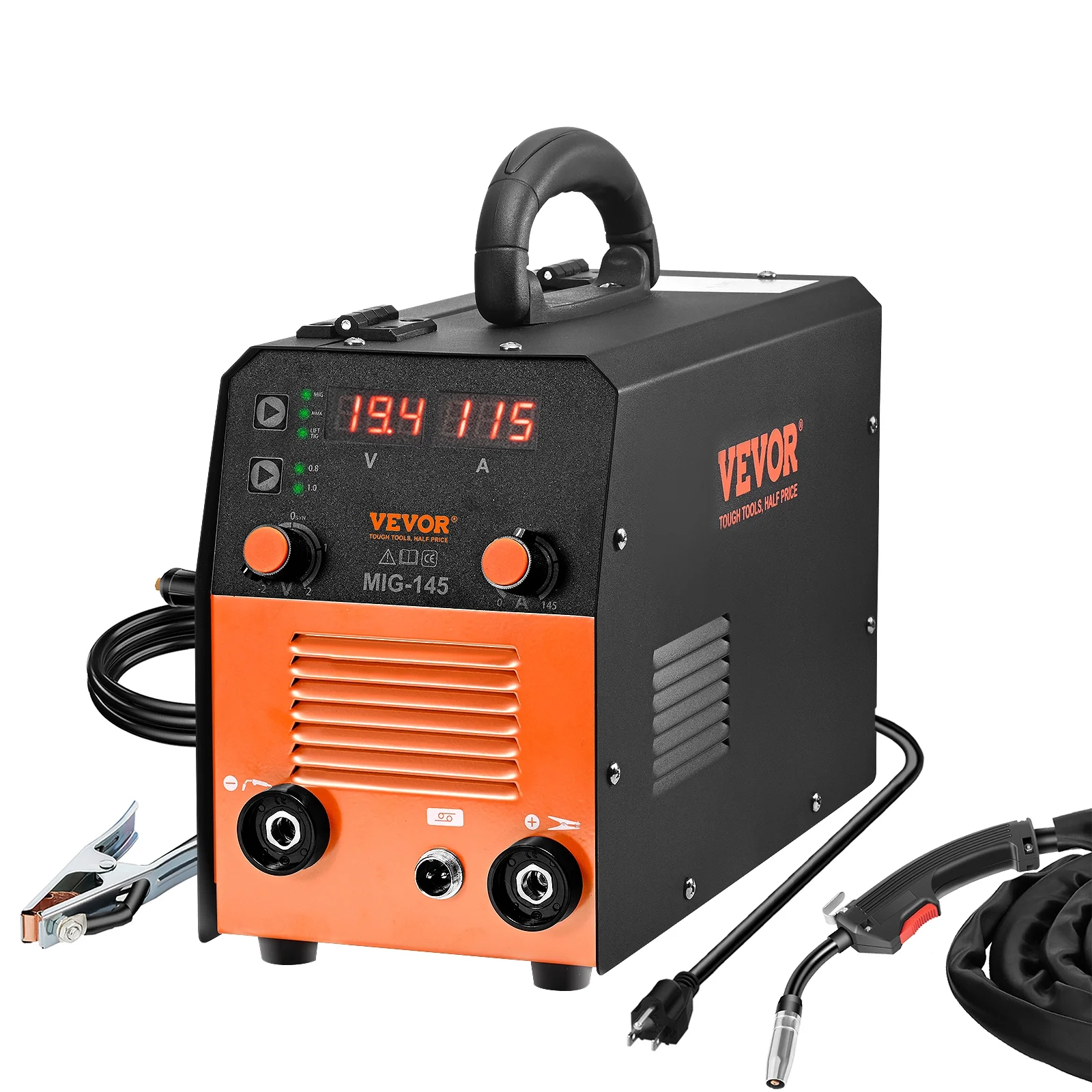 2026 VEVOR 145A MIG Welder, 3 in 1 Combo Gasless MIG/Lift TIG/MMA with Welding Machine, 110 V Flux Core/Solid Wire Welding Machine with IGBT Inverter & MIG Torch