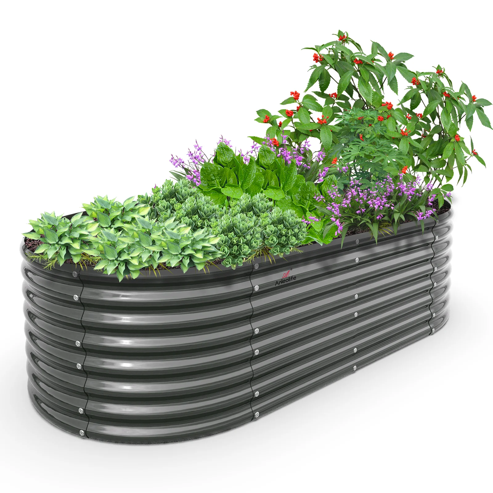 2026 TRAMULL 8X4X2ft Galvanized Raised Garden Bed, Oval Above Ground Modular Metal Outdoor Planter Boxes(Quartz Grey)