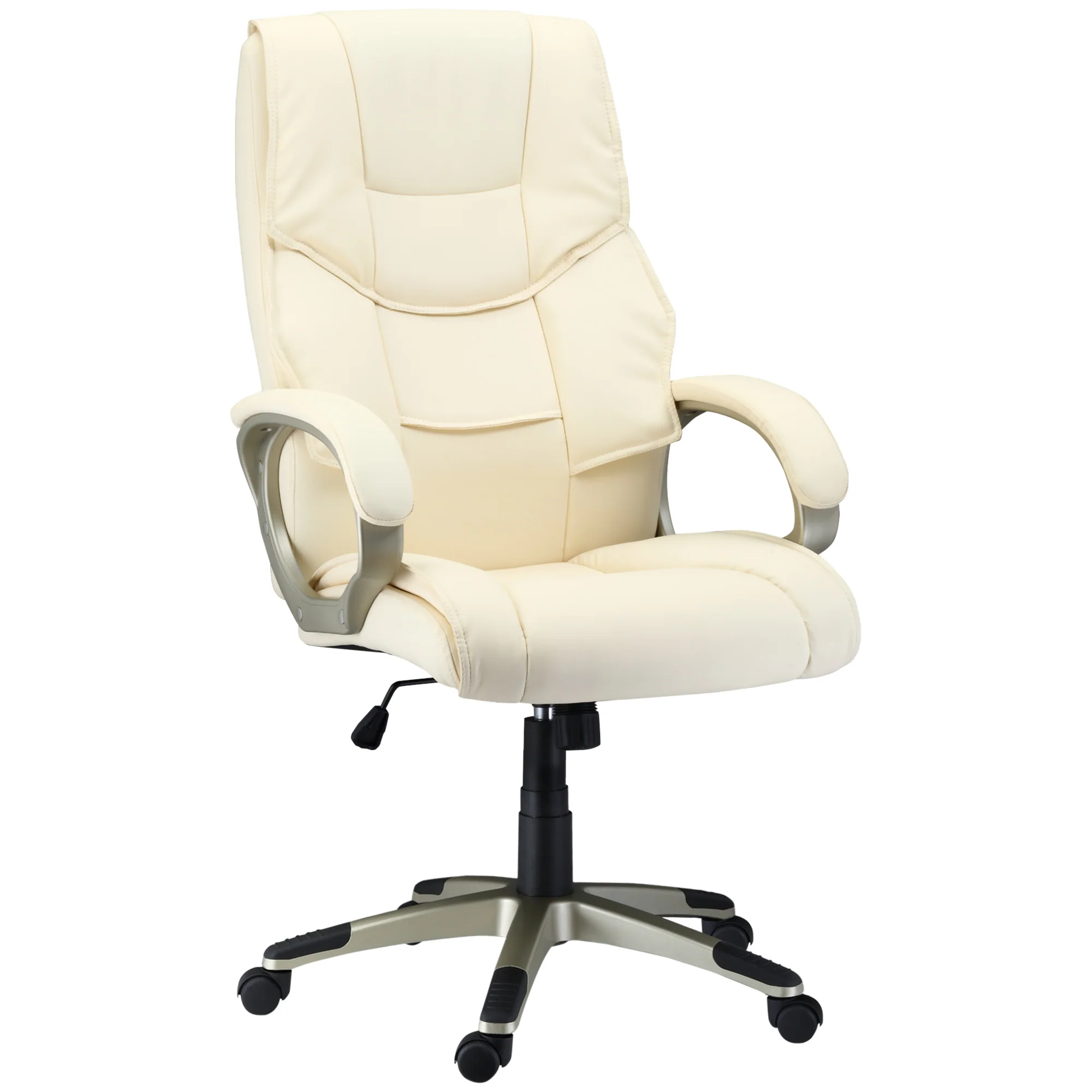 High Back Computer Office Chair, Faux Leather Swivel Chair with Adjustable Height, Cream White